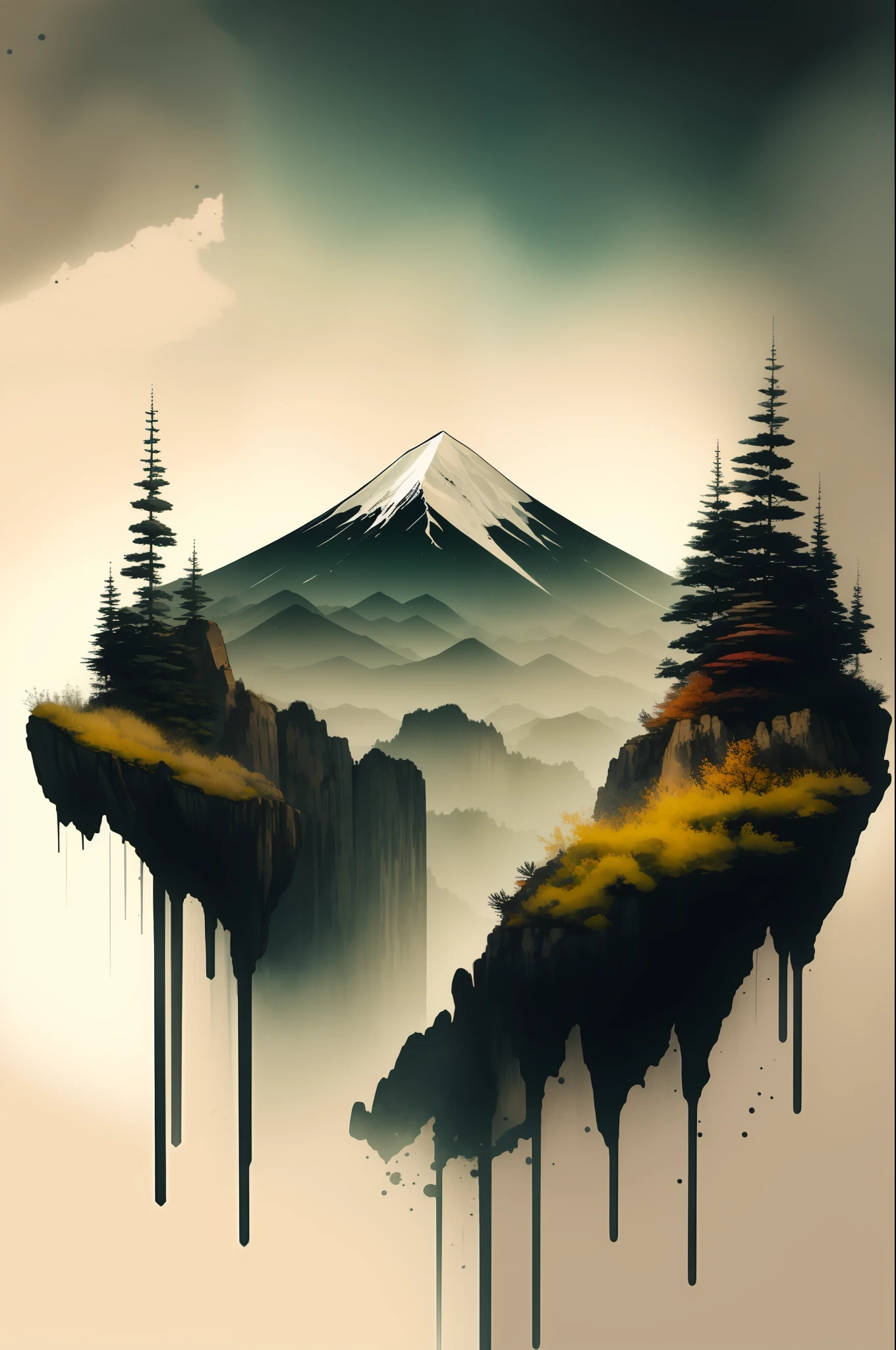 (The best quality) "A masterpiece", "un paysage magnifique", "de l'encre sombre", "des montagnes majestueuses", "des eaux cristallines", "des arbres verts luxuriants", "Dazzling colors that will amaze you".
