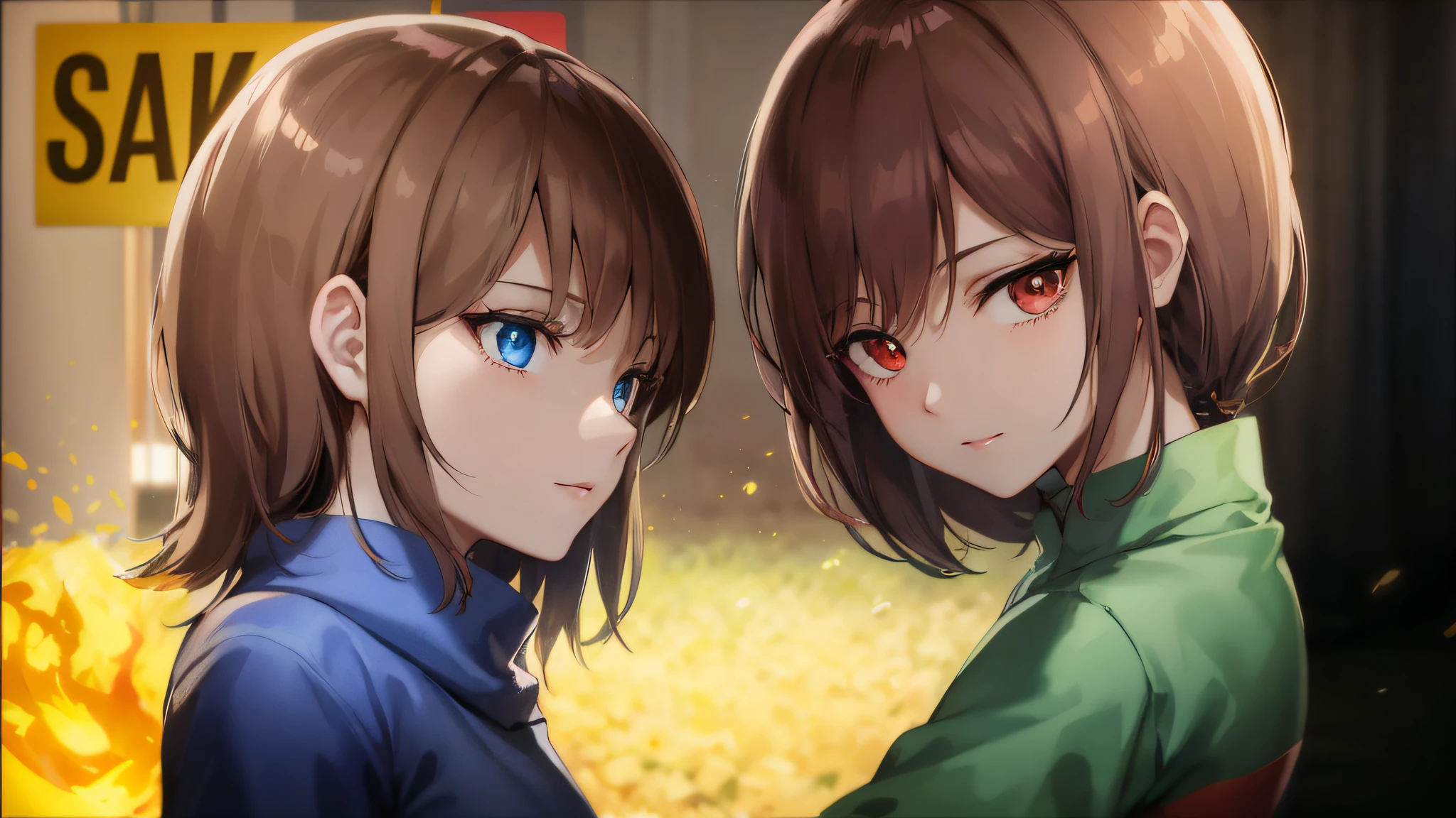 Garota anime com olhos vermelhos e cabelos castanhos ao lado de outra garota, estilo anime 4K, anime moe artstyle, Persona 5 Estilo Arte wlop, duas lindas garotas de anime, por Kamagurka, arte de anime realista, Kawacy, renderizado em 4K, foto de perfil 1024px, retrato estilo anime, inspirado por Li Shida