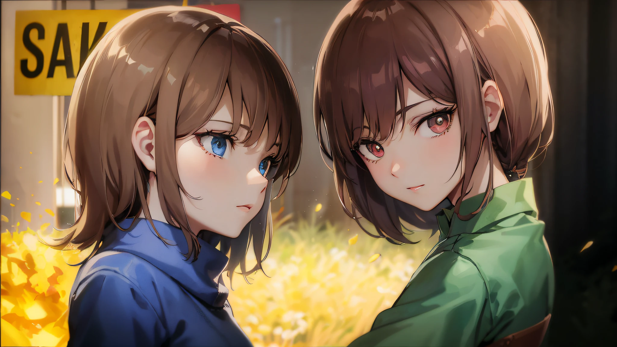 Garota anime com olhos azuis e cabelos castanhos ao lado de outra garota, estilo anime 4K, duas lindas garotas de anime, Kawacy, arte de anime realista, anime moe artstyle, retrato estilo anime, Artgerm e Atey Ghailan, Persona 5 Estilo Arte wlop, arte cg anime suave, feito com anime painter studio