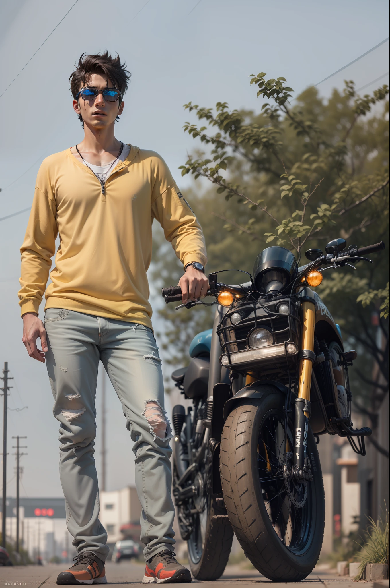 Background change cyberpunk natural boy with brand bikeultra modem realistic face