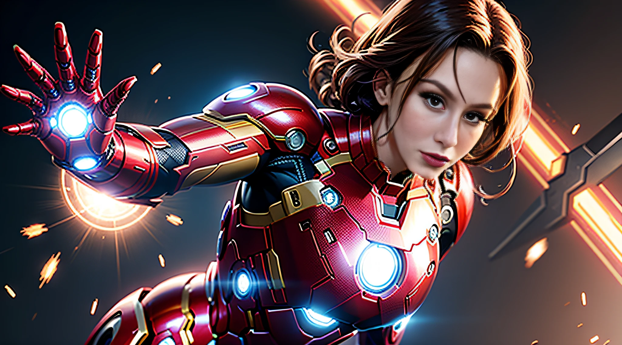 Kinematic, mulher com traje do Iron Man, 8k, ultra detalhado