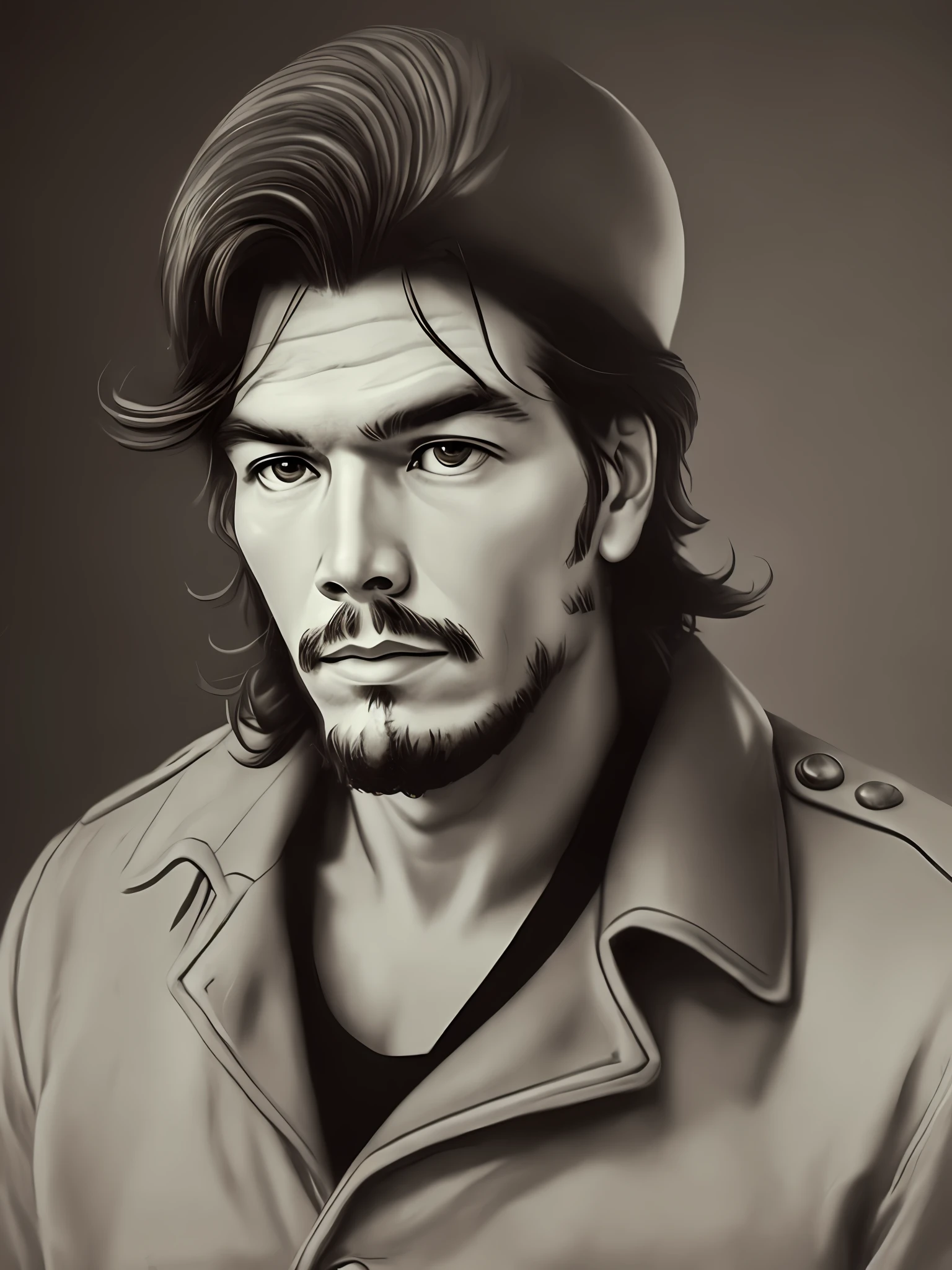 close up shot, portrait of historical figure ernesto che guevara, three-quarter pose facing the camera, hard light, hard chiaroscuro, hdr, natural light, super high detail, super sharp focus, dslr 100 mpx lens 100mm f/0.9 iso 50, jerry gionis style --auto --s2