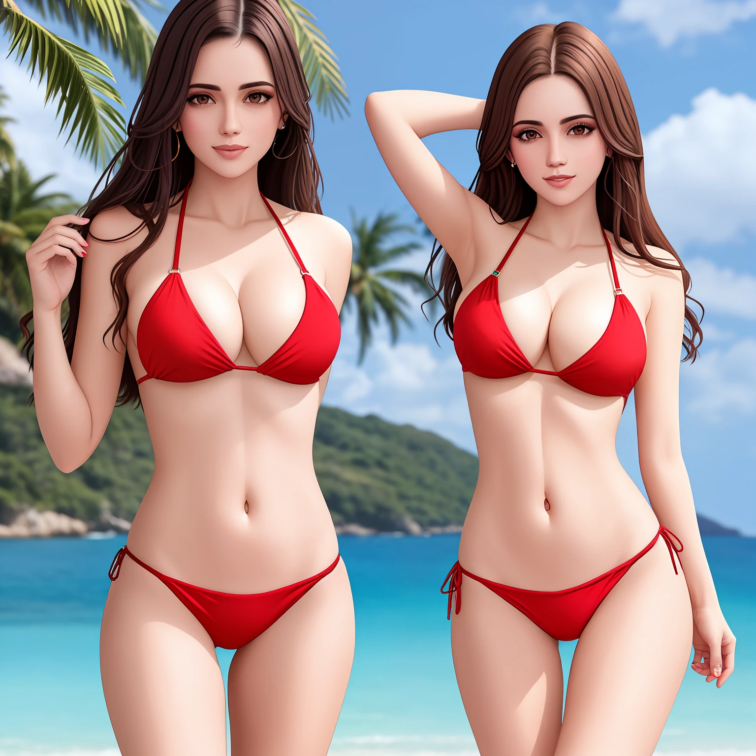 mulher ultrarealista realista mamilos marcando camisa branca corpo molhado bikini corpo inteiro 8k fotorealista corpo perfeito