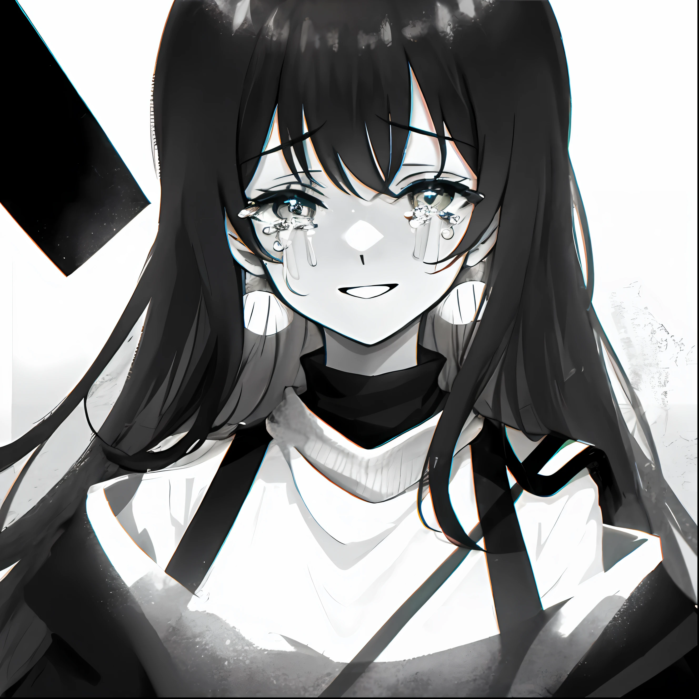 Unknown,black andwhite,Kizi,grieves,streaming tears,ssmile,Air bangs