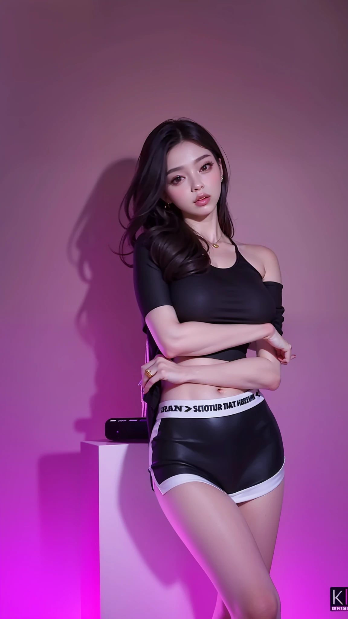 beautiful female k-pop idol, gigantic breasts, huge cleavage, her face is visible, close-up portrait, shot on sony a1, 85mm F/1. 4 ISO 100, medium format, 45 megapixel, studio lighting, softbox, high shutter speed flash photography, award-winning photograph with golden ratio composition, look at viewer
