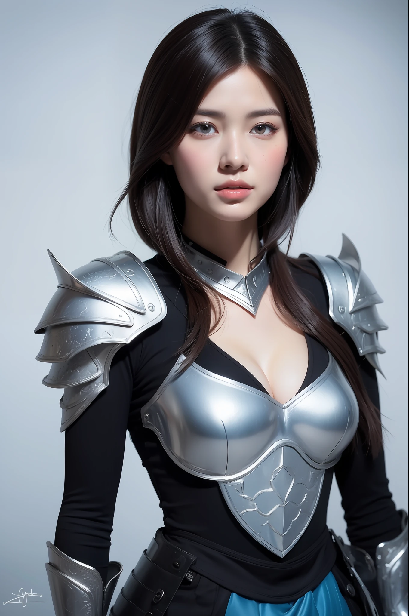 a close up of a woman in a silver and blue dress, chengwei pan on artstation, by Yang J, detailed fantasy art, stunning character art, fanart best artstation, epic exquisite character art, beautiful armor, extremely detailed artgerm, detailed digital anime art, artgerm on artstation pixiv, armor girl