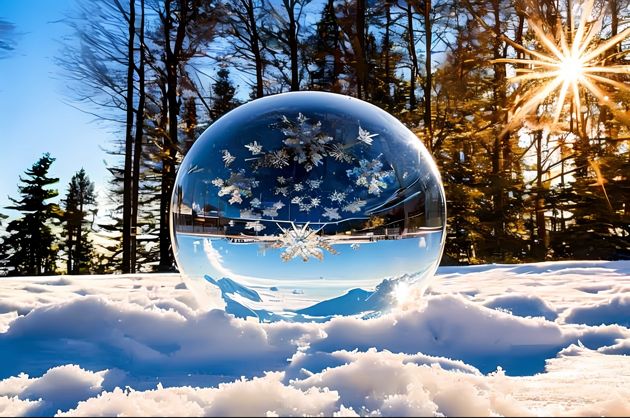 an image of a snow crystal ball with snow,encapsulated