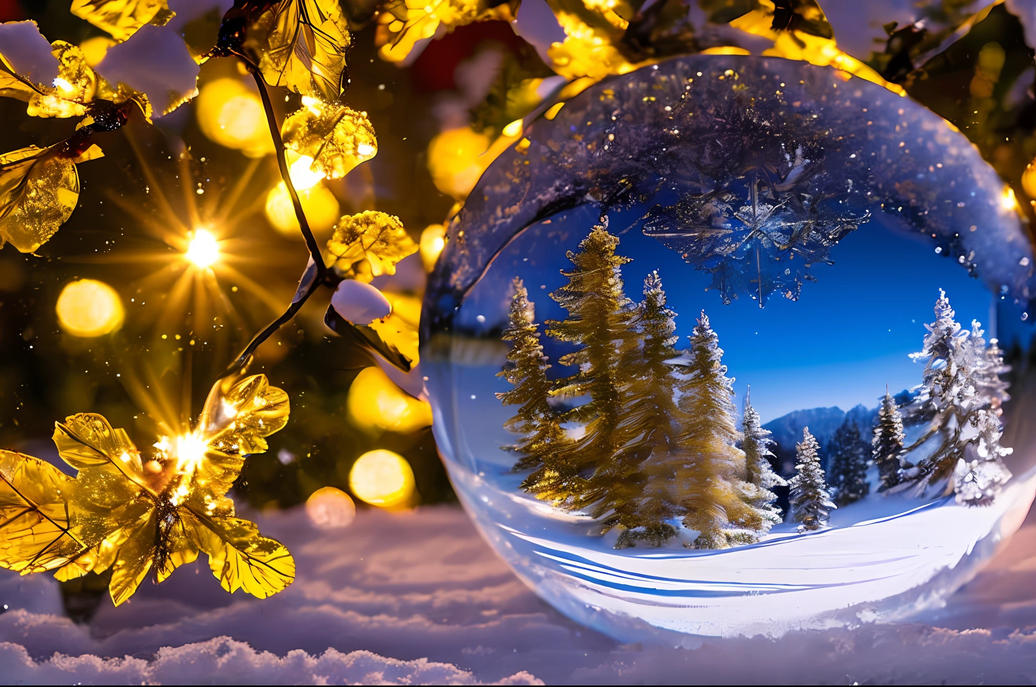 an image of a snow crystal ball with snow,encapsulated