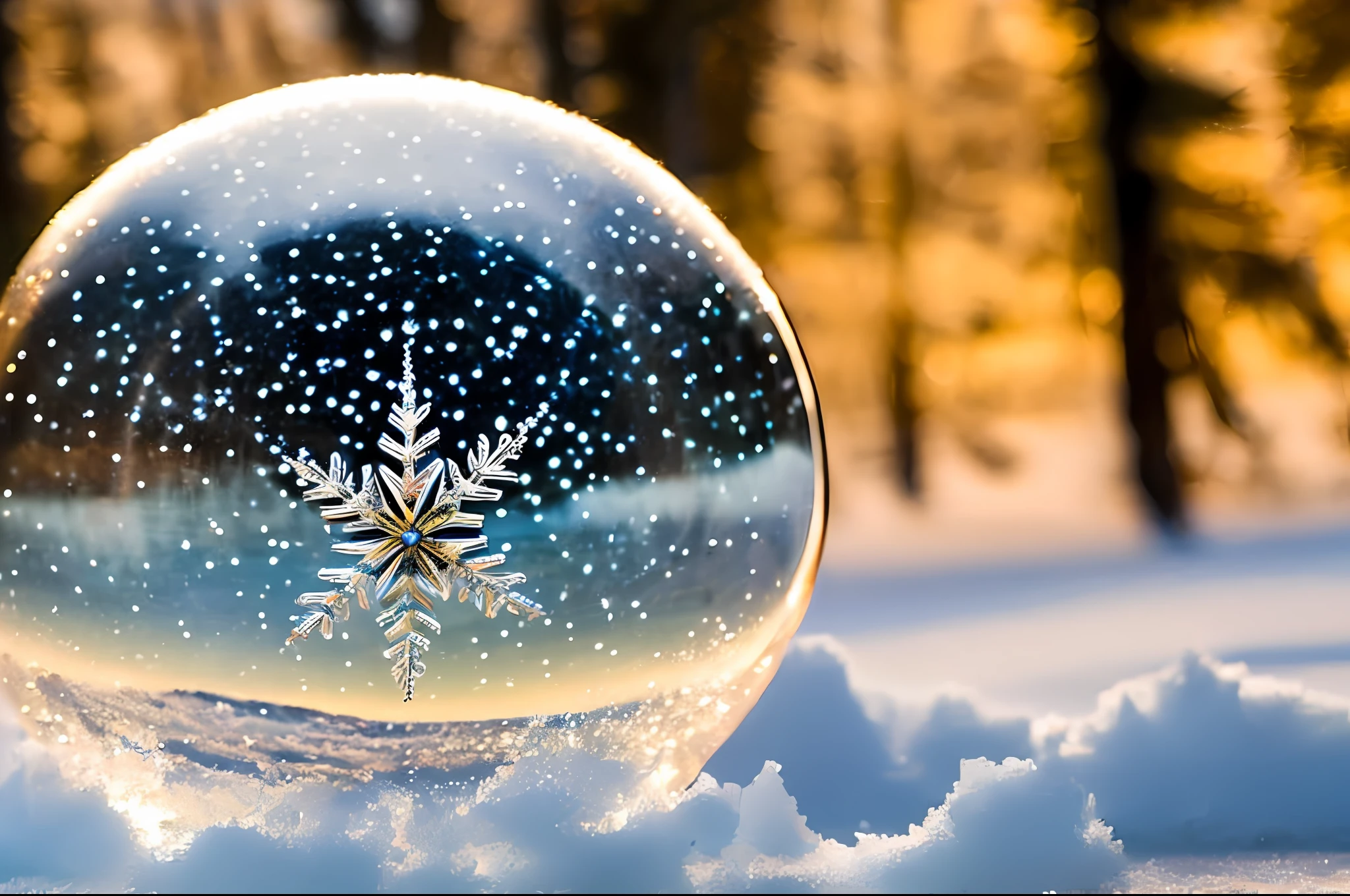 an image of a snow crystal ball with snow,encapsulated