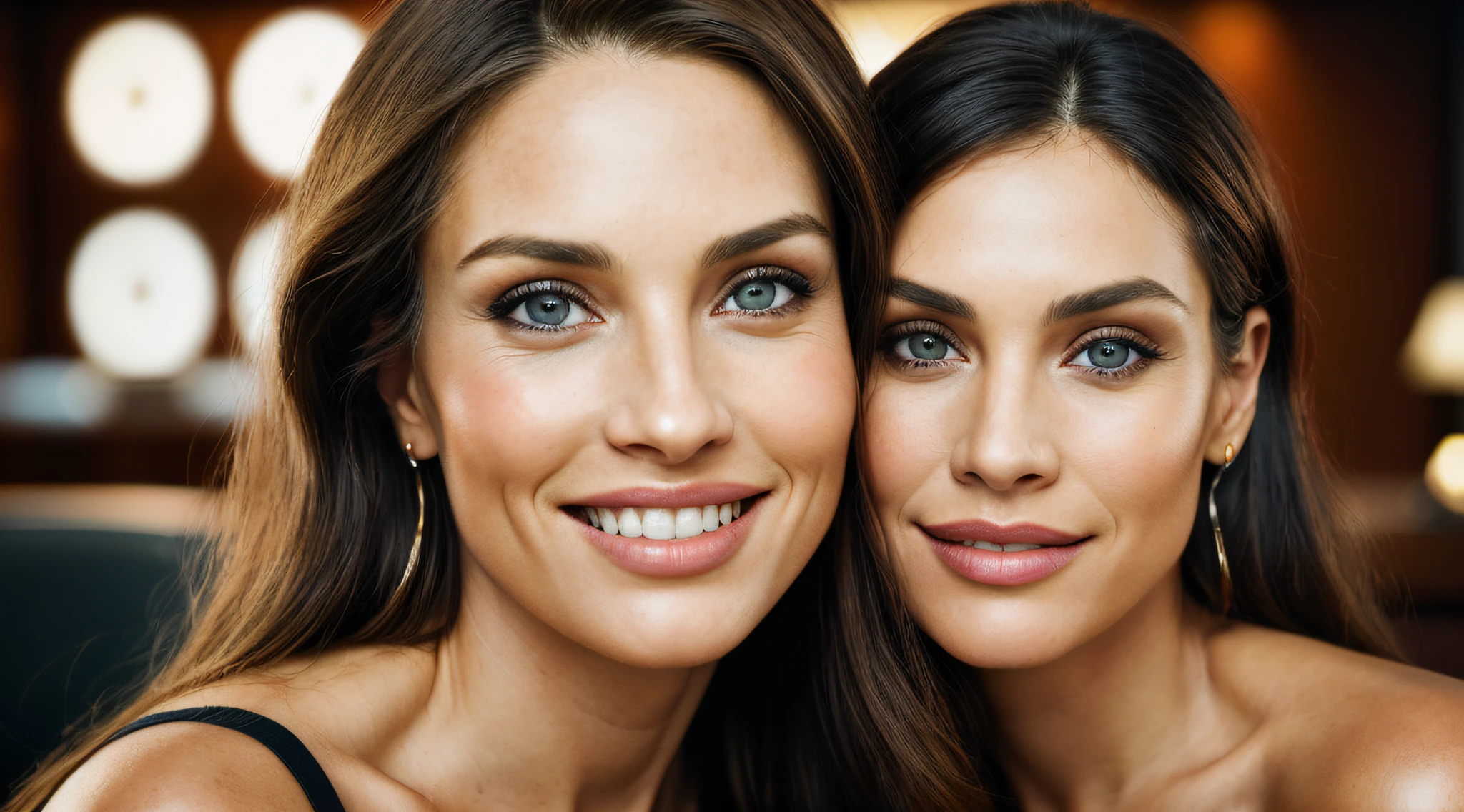 (wide angle shot, editorial photograph of a 40 year old gorgeous super model woman and 45 year old man), (highly detailed face:1.4) (smile:0.7) (background luxury super yacht, moody, private study:1.3) POV, by lee jeffries, nikon d850, film stock photograph ,4 kodak portra 400 ,camera f1.6 lens ,rich colors ,hyper realistic ,lifelike texture, dramatic lighting , cinestill 800, (highly detailed face:1.4) (smile:0.7),perfect eyes, perfect iris, perfect lips, perfect teeth, perfect skin, soft front light, glow, HDR