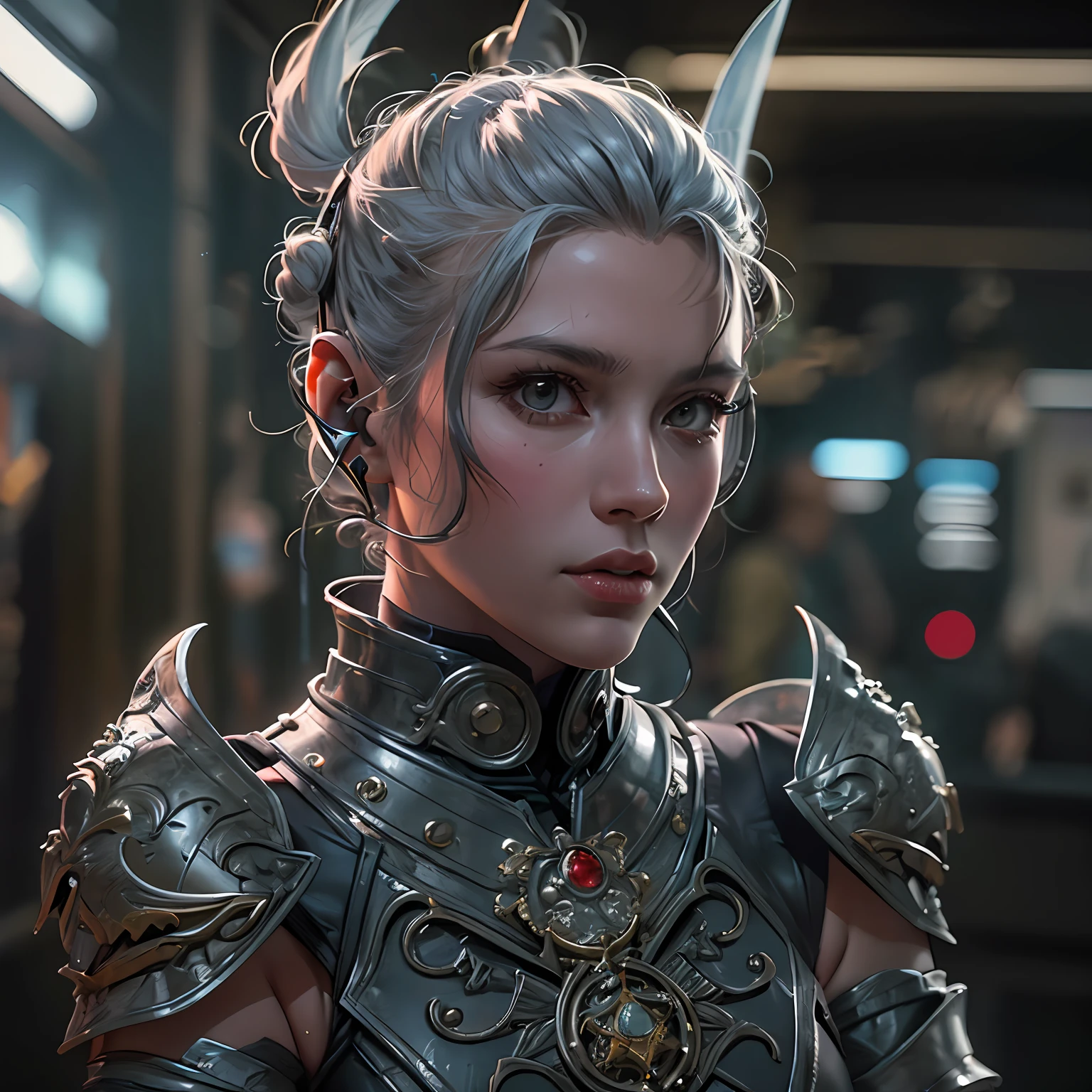 8k masterpiece, wallpaper, full height body potrait of a photorealistic beautiful short silver hairstyle with pigtails and buns seductress priest-knight, wearing beautiful detailed sci-fi headphones ,beautiful, very detailed beautiful face, intricate tattoes, gwith a long two-handed sword, holding a sword in two hands, model hair, in a beautiful very detailed magic room with flying bright glowing trails of energy, choker style colar, detailed face, full body,in very detailed beautiful sexy black dark intricate armor, sexy full body, beautiful eyes, lo-fi, future, Perfectly Centred, Hyper Realistic Cover Photo, High Definition, Cinematic, Smooth, Ultra High Definition, Ultra Sharp Focus, Intricate Artwork, Masterpiece, Epic, Stunning Realistic Photograph, Intricately Detailed, Cinematic, small top, ((1 sword)), 1 sword, megapixel cinematic lighting, anti-aliasing, fkaa, txaa, rtx, ssao, post processing, post-production, tone mapping, cgi, vfx, sfx, full color, volumetric lighting, hdr, realistic, 8k --v 4 --q 2 --stylize 1000 --q 2 0000 --q 2 0000 --s 2