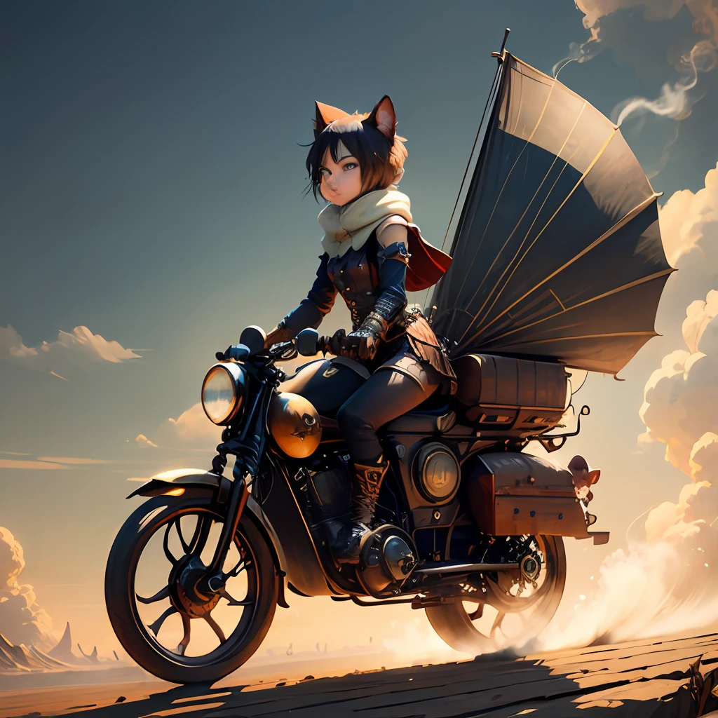 super car、steampunc、gear、sculls、jet engine、Cat Ear Warrior