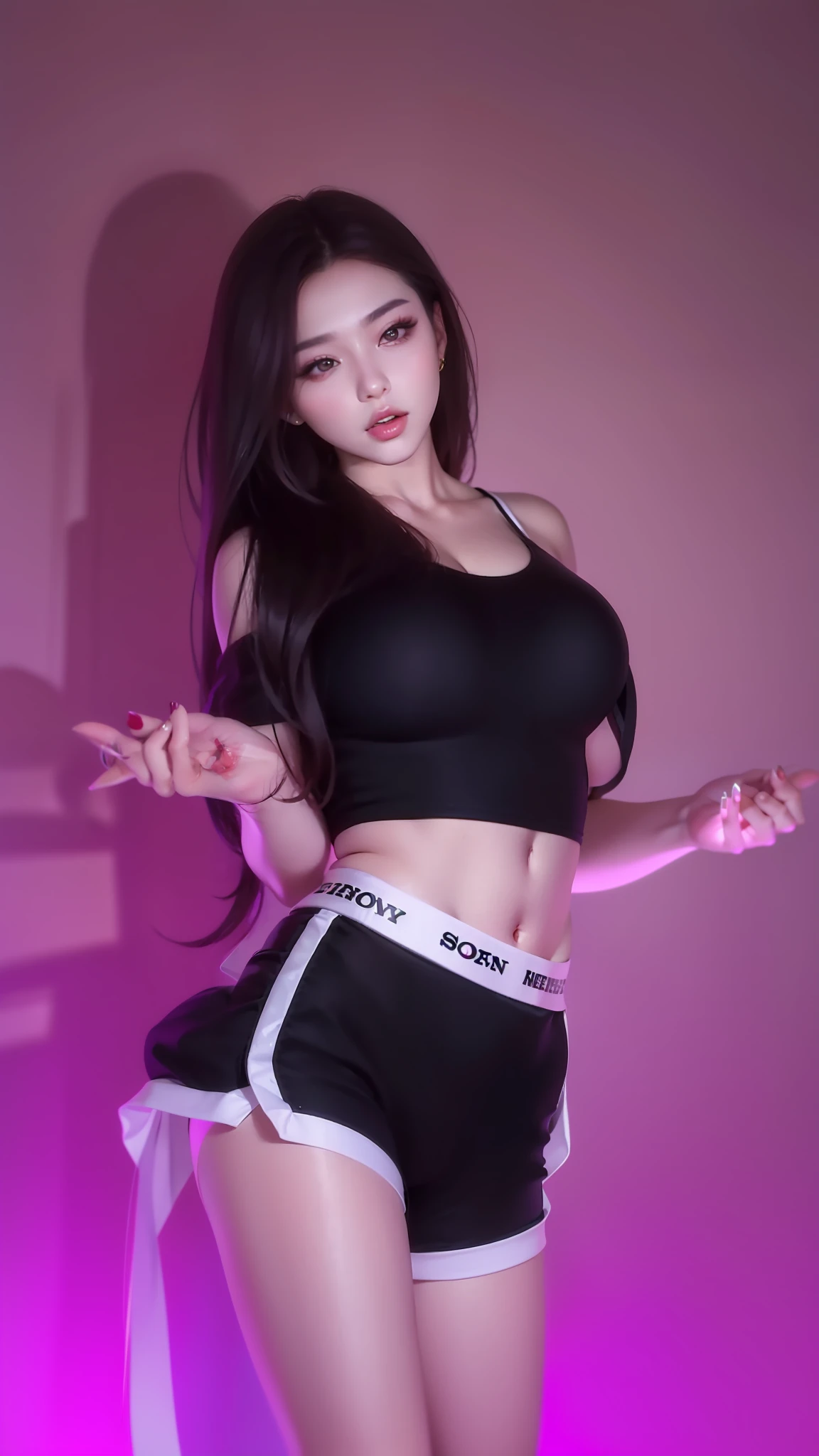 beautiful female k-pop idol, gigantic breasts, huge cleavage, her face is visible, close-up portrait, shot on sony a1, 85mm F/1. 4 ISO 100, medium format, 45 megapixel, studio lighting, softbox, high shutter speed flash photography, award-winning photograph with golden ratio composition, look at viewer
