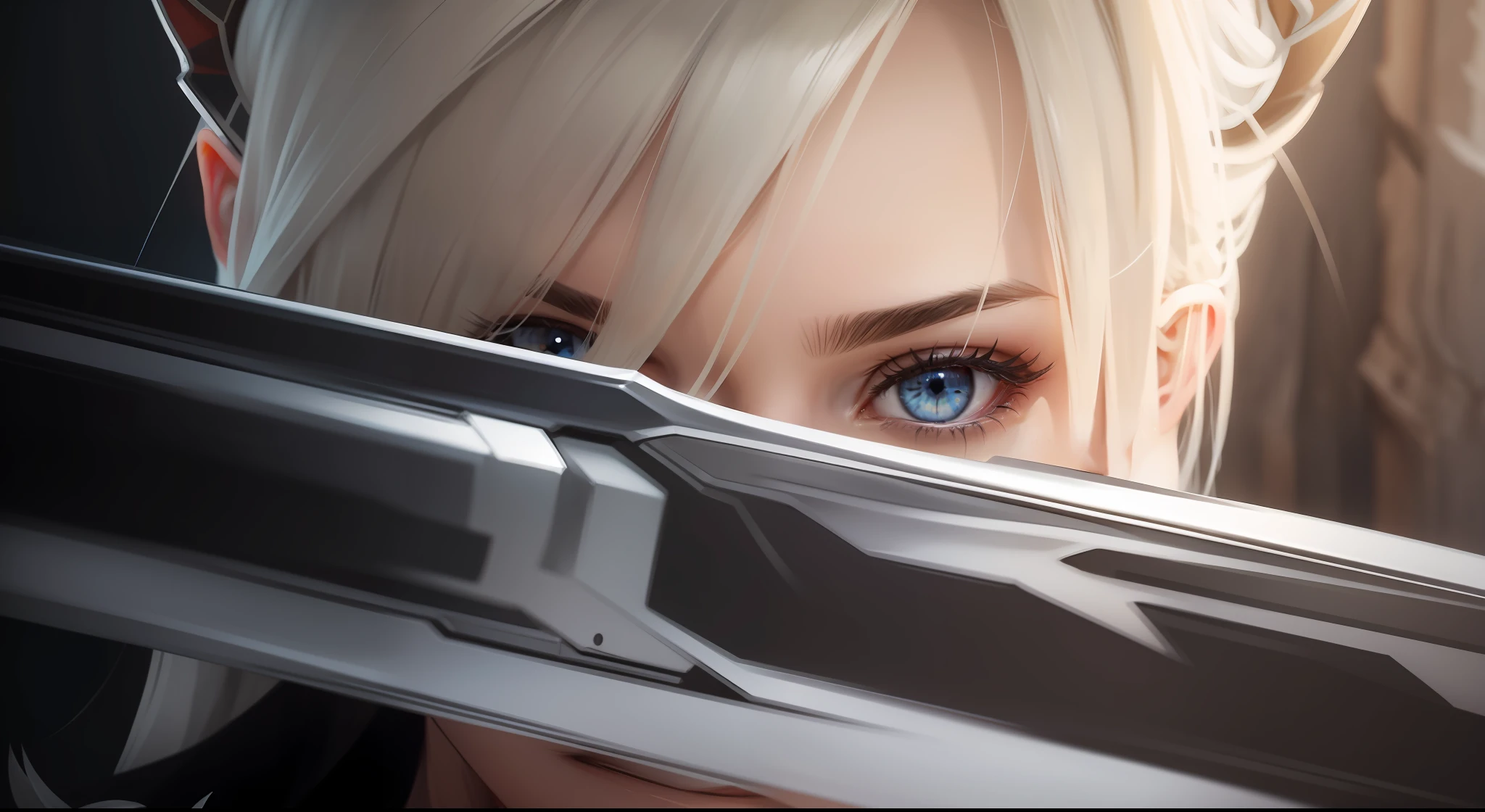 (super-detalhado, ultra-realistic, 4k/1080p resolution), anatomicamente perfeito, texturas realistas, (8k, foto RAW, melhor qualidade, obra-prima: 1.2), (realista, fotorrealista: 1.37),  uma elfo segurando uma espada, cabelos brancos, Cinematic Shadowbringers, elfo feminista , guerreira, duelo, elfo com olhos azuis e cabelo branco, elfo, femista, Realismo ficcão, lineage, lineage 2, lineage II, elfo, feminista, guerreira, duel, --auto