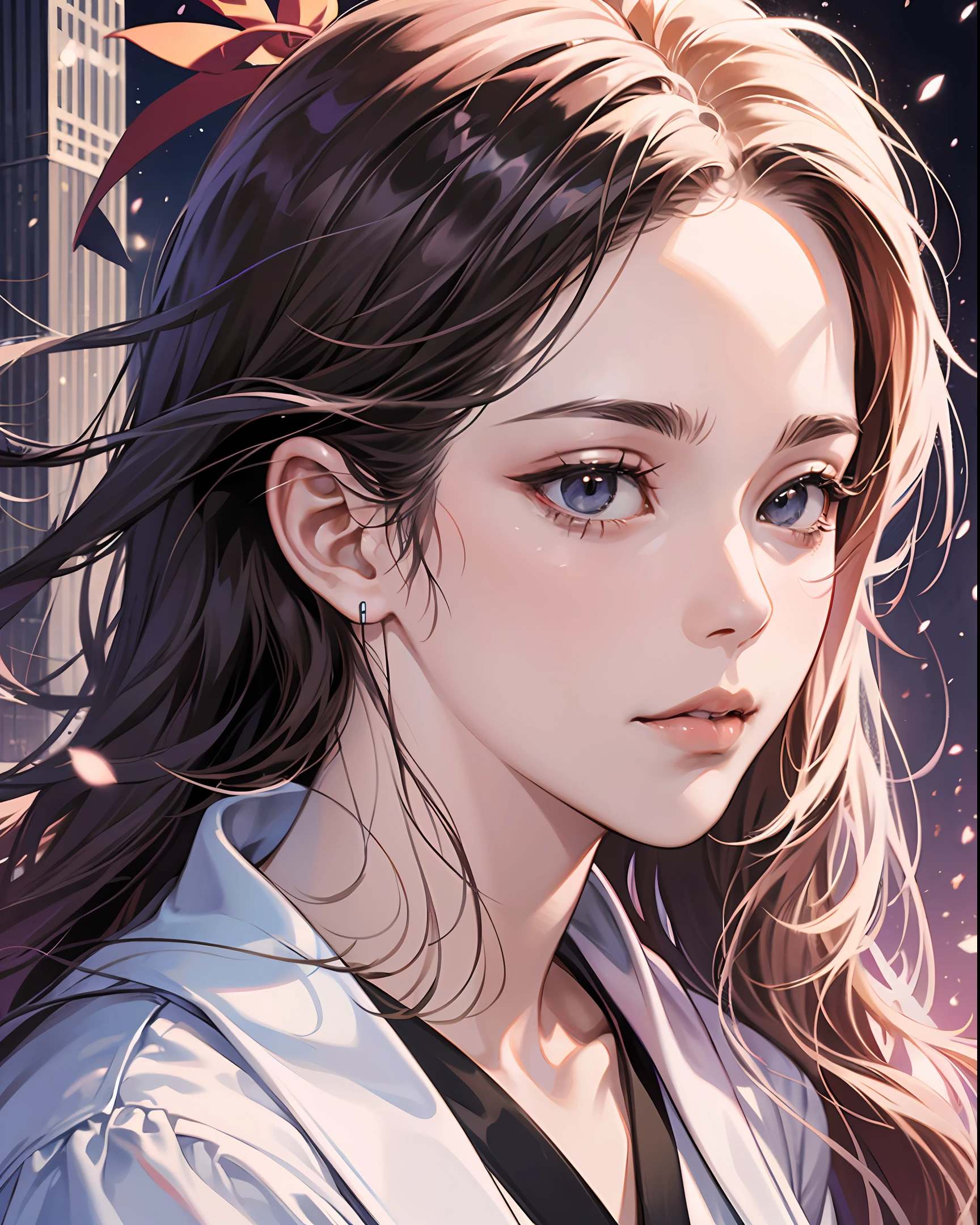 Hyper Realistic Potrait of Rangiku Matsumoto, art by Tite Kubo, in the City of New York, High Resolution, 4K --auto --s2