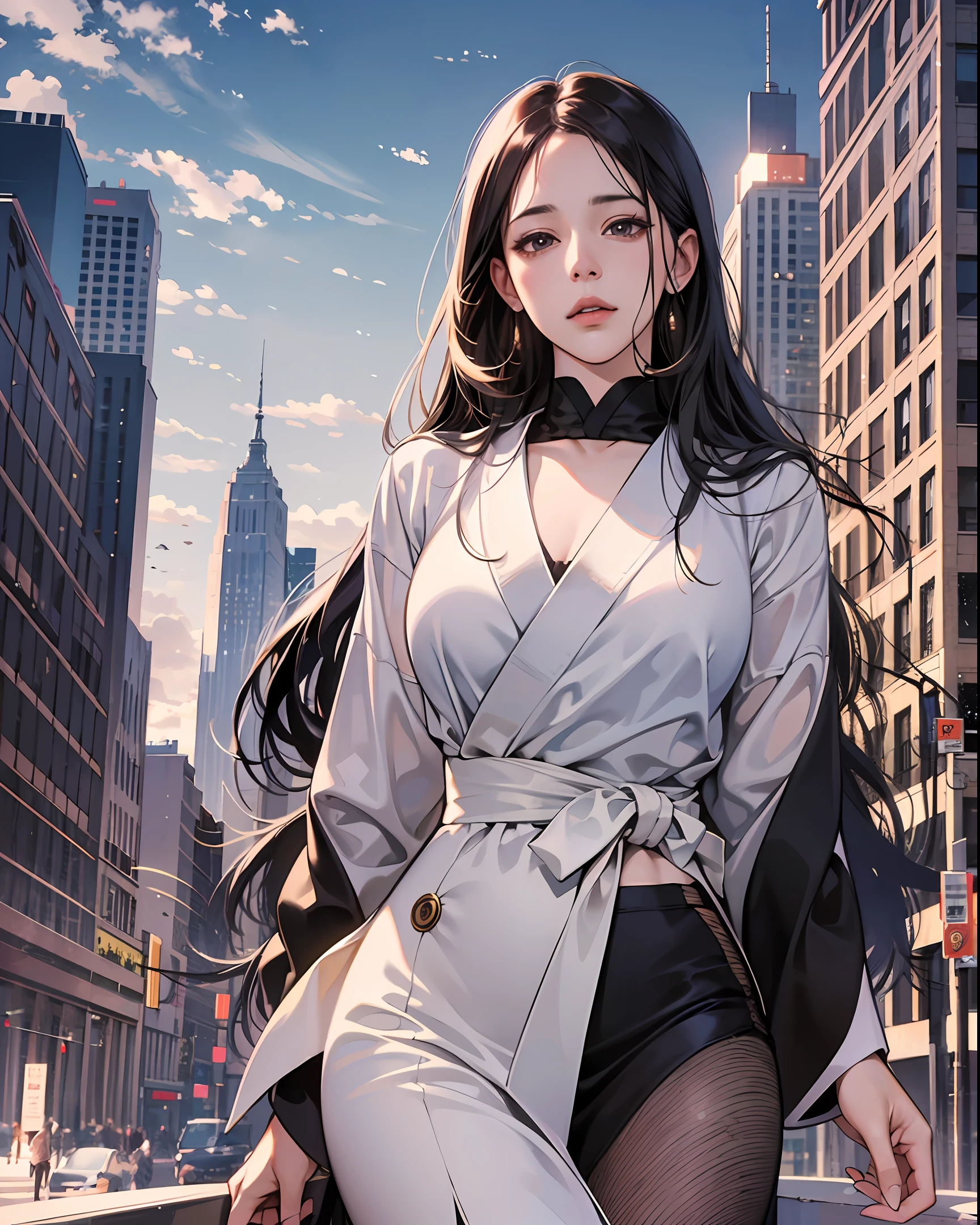 Hyper Realistic Potrait of Rangiku Matsumoto, art by Tite Kubo, in the City of New York, High Resolution, 4K --auto --s2