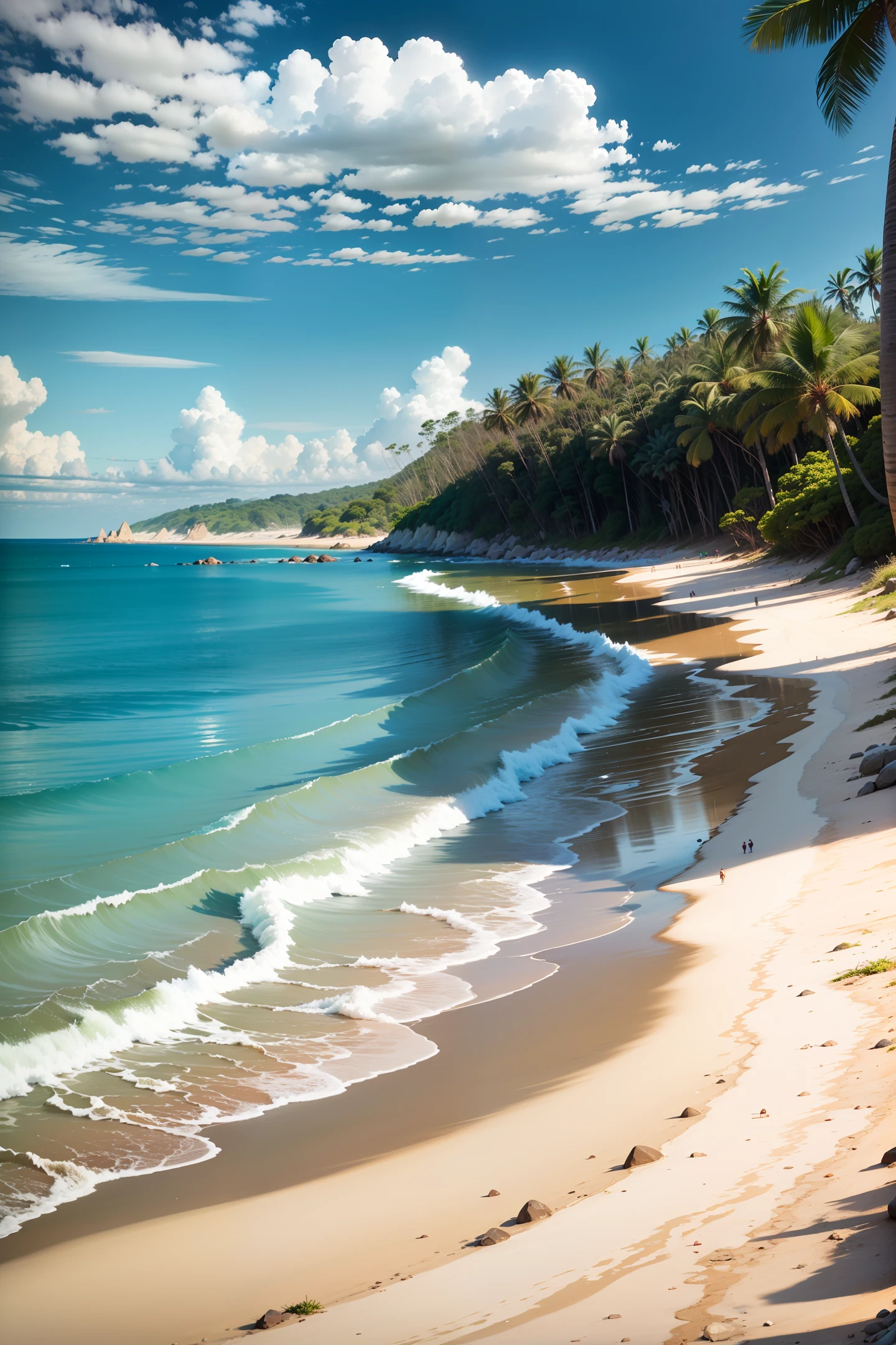 praia com areias e aguas cristalinas, floresta tropical --auto --s2