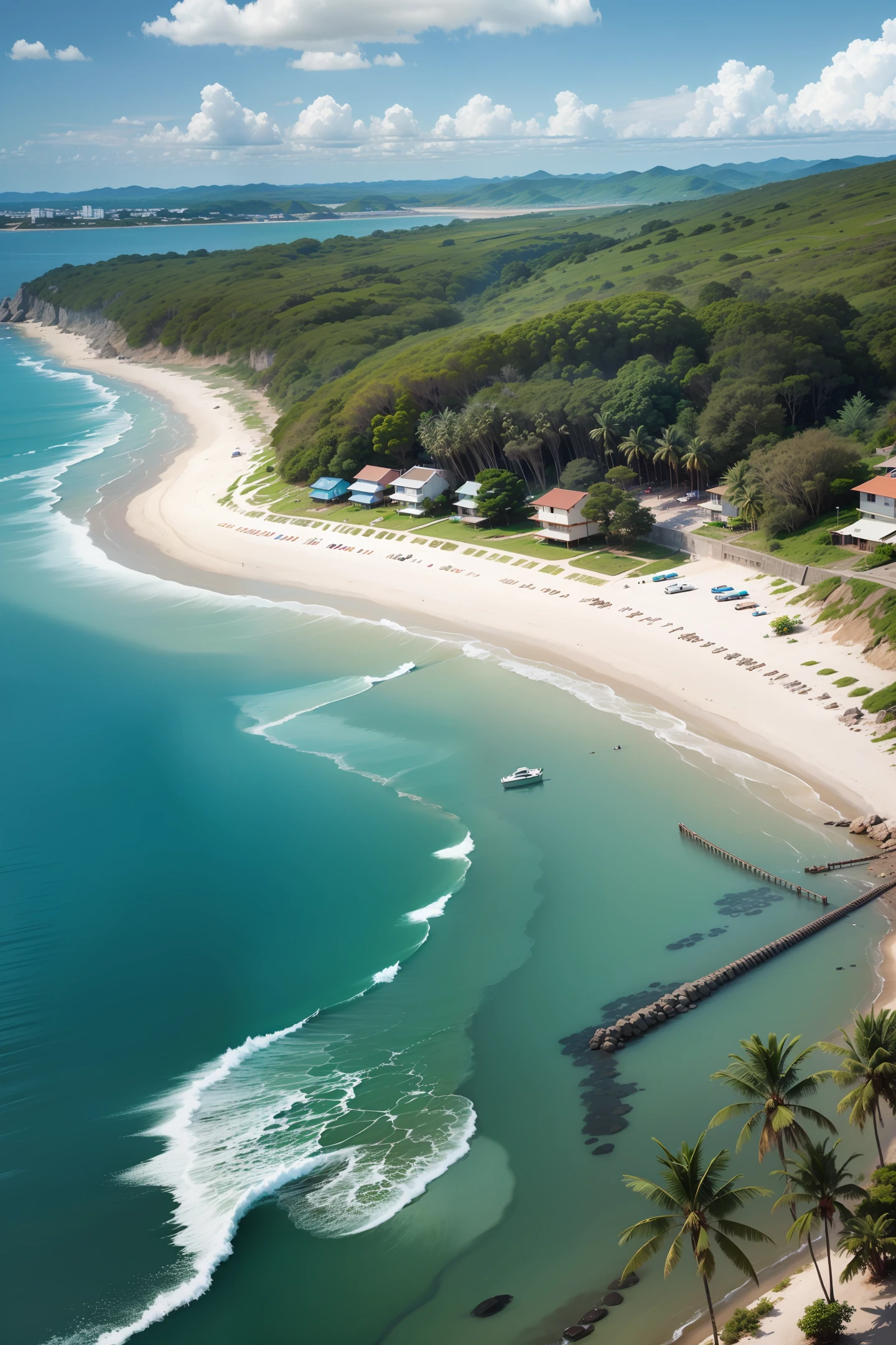 praia com areias e aguas cristalinas, floresta tropical --auto --s2