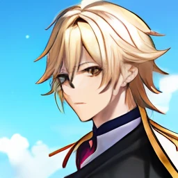 um homem com uma roupa preta e dourada segurando uma espada, Beautiful androgynous príncepe, delicate androgynous prince, arte chave detalhada do anime, arte chave do anime, portrait of magical blond prince, cara de anime alto com olhos azuis, arte detalhada do personagem de anime, Zhongli, Genshin Impact, personagem de anime masculino, Genshin, cabelos brancos, cabelo curto, a close up of a person with a sword in their hand, delicate androgynous prince, personagem de anime masculino, Parte Brando, inspirado em Yamagata Hiro, homem bonito anime, pose de anime bonito, attractive androgynous humanoid, traje real akira, ((vestindo manto aristocrata))
