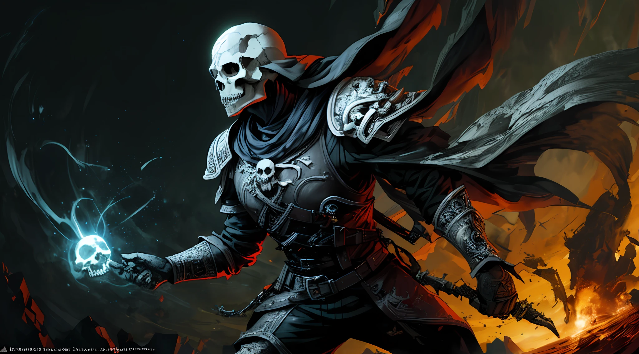 An ultra-detailed and intricate digital illustration of a death warrior with a powerful skull face, atmosfera sombria e macabra, horror, dinamic pose, detalhes intricado, detalhes medieval, mais extremamente detalhado, (parte superior do corpo), ultra-detalhada, trending on ArtStation, extremely detailed illustration, semi-realista, intrincado, alta resolução, 4k, ilustrador, Pintura Digital 4K