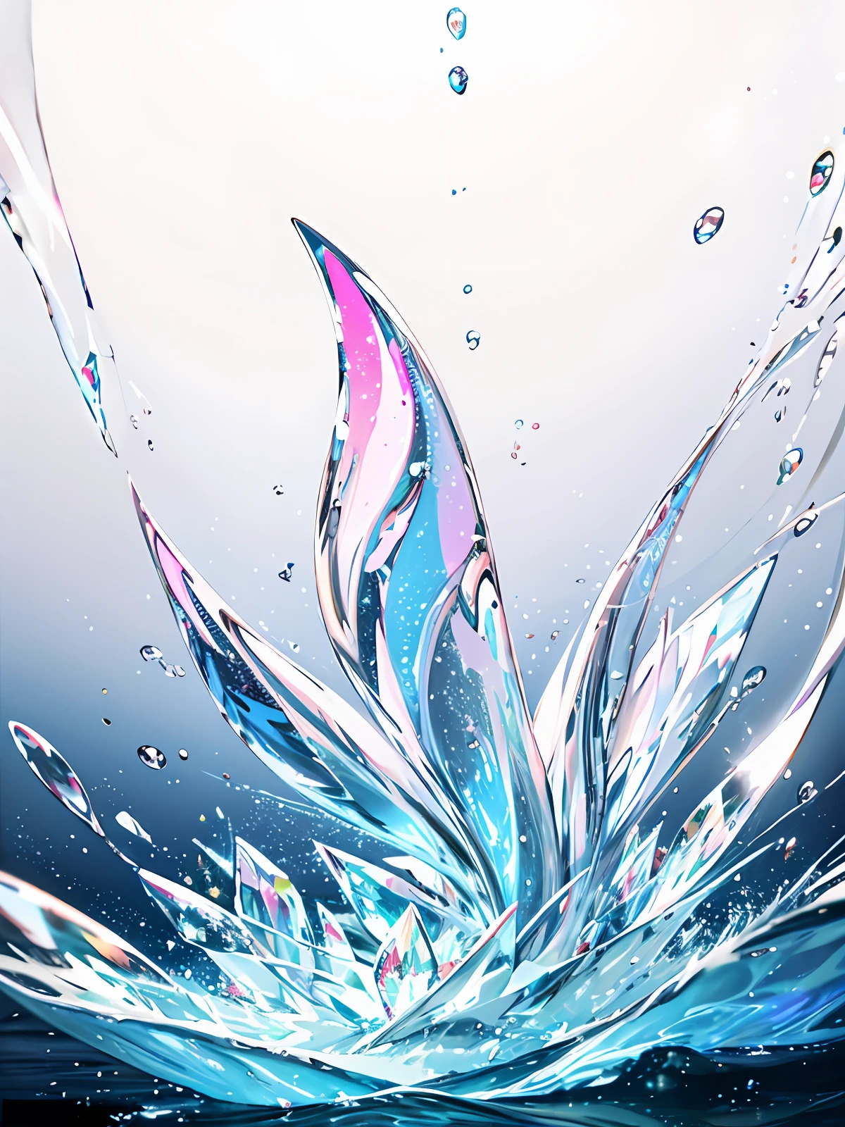 Crystal  swan, Pink white gradient，water drop，Fantastical, galaxies, Transparent,, Pink white gradient，water drop，Light blue leaves，Sparkle, Sparkle, brilliance, Water，colorful，, Magical photography of light blue leaves, dramatic illumination, Photo realism, Ultra detailed, 4k, depthoffield, high resolusion