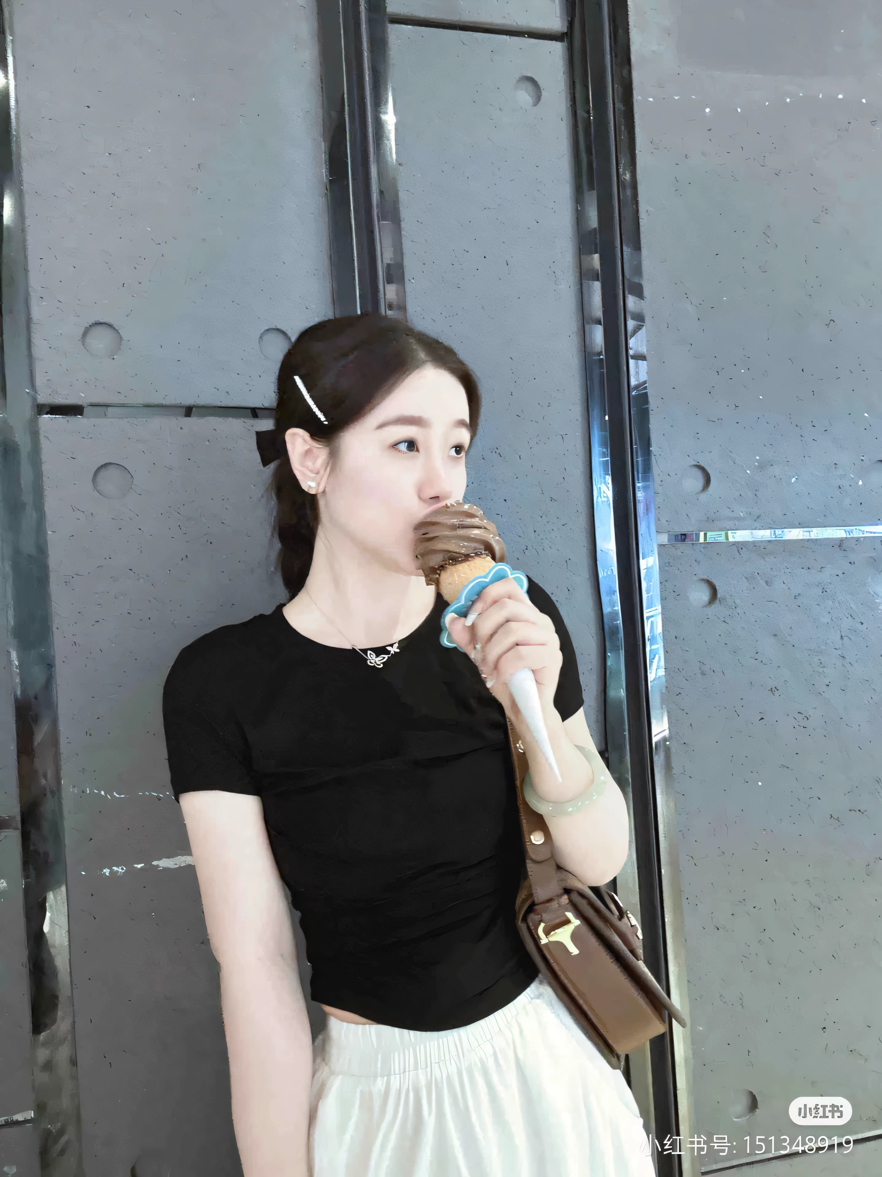 There was a woman eating donuts in the room, dilraba dilmurat, Eating ice cream, eating ice - cream, ice cream on the side, Eating, appearing in a shopping mall, 19-year-old girl, ice cream, mukbang, very very low quality picture, 2 4 year old female model, ulzzangs