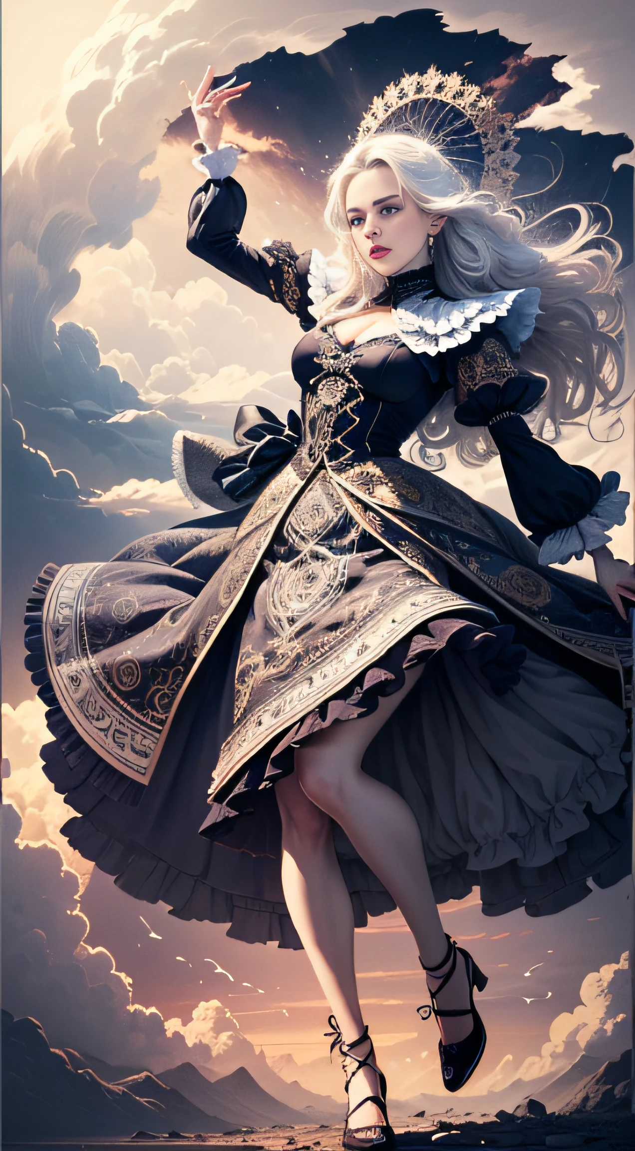 (((White Cloud Background))), (((High Saturation))), ((Surrounded by Color Splashes)))) Ultra Detailed, Beautiful and Aesthetic, Masterpiece, Best Quality, (Zentangle, Mandala, Tangled, Entangle), (Fractal Art: 1.3), 1girl, Very Detailed, Dynamic Angle, Cowboyshot, Most Beautiful Forms Chaotic, Elegant, Fauvist Design, Bright Colors, Romanticism, Michal Mraz, Adrian Ghenny, Petra Courtwright, atmospheric, ecstatic notes, flow notes visible, full body, clear background, no watermark