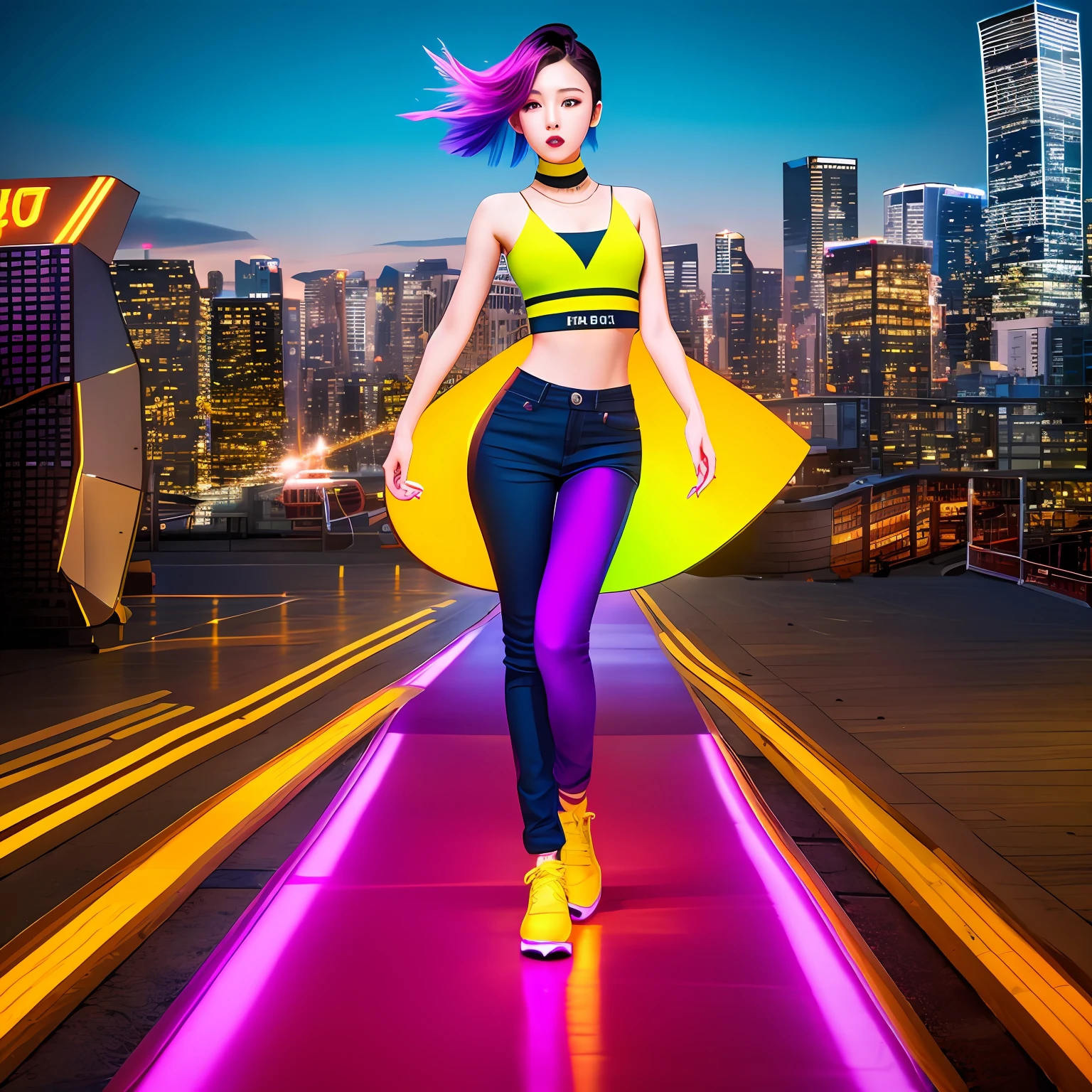 Background: Use a vibrant and energetic background with a mix of colors that represent both Asian pop culture and English music. Incorporate elements like music notes, neon lights, and cityscape to capture the essence of both genres.
Group Collage: Create a visually striking collage of the Asian pop group and renowned English musicians. Arrange their images in an engaging way, blending their styles together seamlessly. Add a touch of creativity by overlapping and intertwining their images.
Typography: Choose a bold and eye-catching font for the title. Write the group's name in a prominent position, merging the Asian and English language aesthetics. Use a gradient effect on the text, blending colors that reflect both cultures.
Iconography: Include small icons or symbols representing each group's unique identity, such as a microphone for English music and a K-pop-inspired logo for the Asian pop group. These icons can be placed around the edges of the thumbnail, adding visual interest and enhancing the overall theme.
Overall Composition:
Ensure a balanced composition with the group collage as the focal point, placed centrally or slightly off-center. Use various elements to guide the viewer's attention towards the center, such as lines or arrows. Add a sense of movement and dynamism to the composition by incorporating diagonal lines or curved shapes.
Color Palette:
Opt for a vibrant and energetic color palette to evoke the energy of both Asian pop and English music. Consider using a combination of bright and bold colors like electric blue, hot pink, neon yellow, and deep purple. Use complementary color schemes or gradients to create visual harmony and make the thumbnail visually captivating.
Remember, as an AI text-based model, I can only describe the design concept. To actually create the thumbnail, you would need graphic design software or the assistance of a graphic designer.