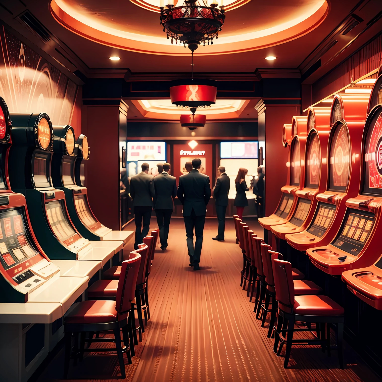 red theme background cool, indoor casino online, machine slot, crowd with people playing casino game --auto
