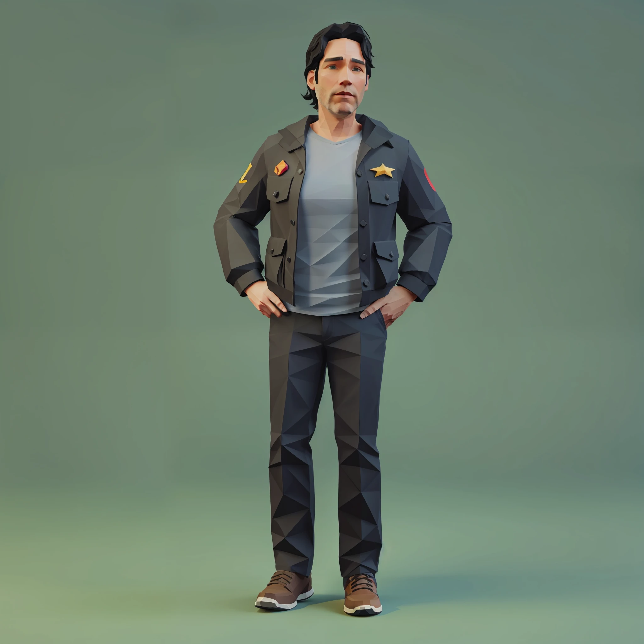 "47 years old" man ("Paul Rudd") wearing simple casual clothes, black hair, full body, 3d lowpoly style, low poly, ps1 game style, UHD, high details, best quality, highres, 8k