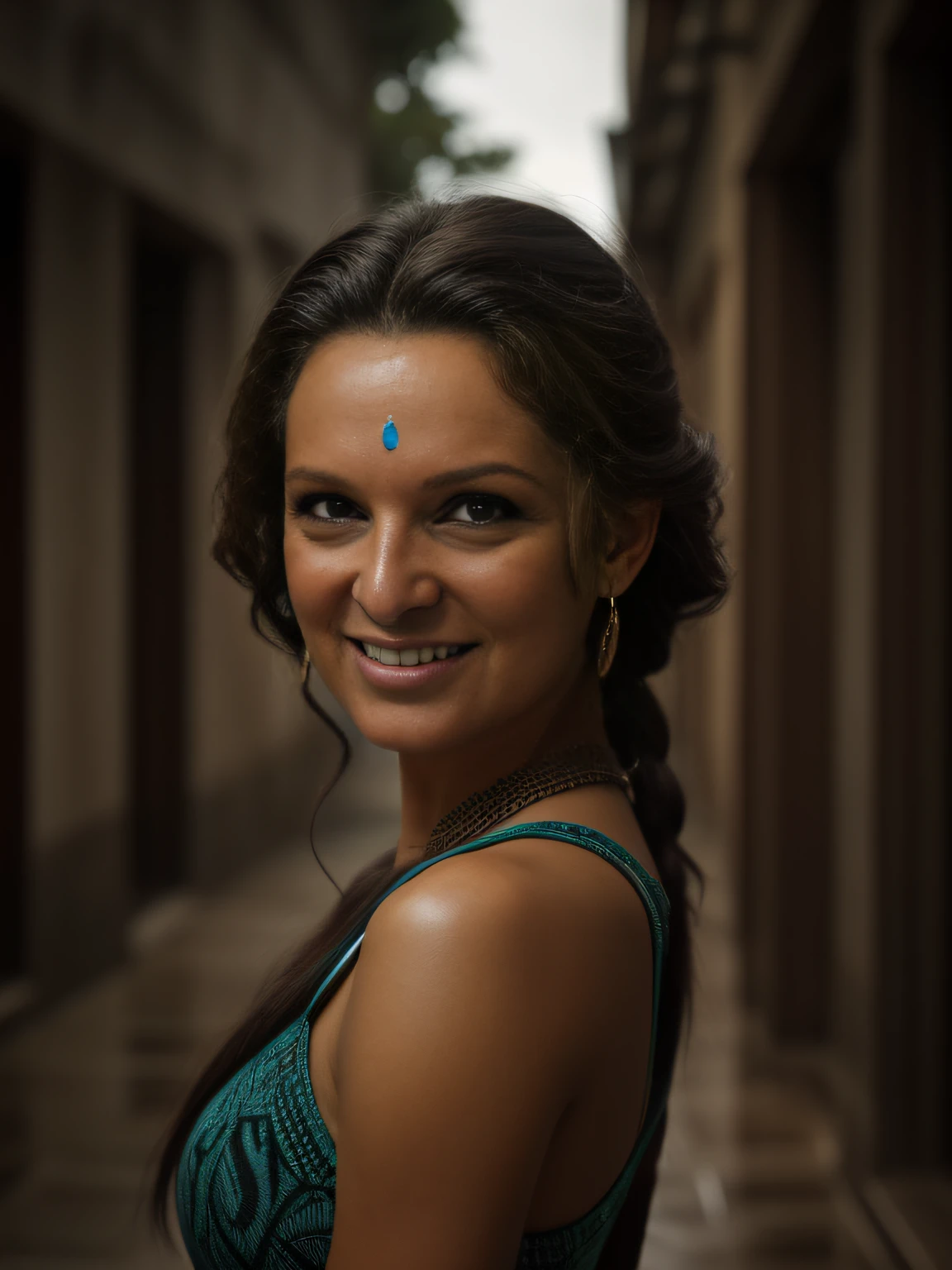meio corpo, Nativo, indigena, Tribal, textura natural da pele, 24 mm, Texturas 4k, pele suja, soft  Cinematic Light, Adobe Lightroom, photolab, Feliz, sorriso leve, smile shy,, chuva detalhada, caqbelos longos, loira, cabelos bem claros, obra-prima, (belos olhos castanhos claros detalhados: 1.1), melhor qualidade,(Detailed lighting: 1.2), (brilho detalhado bonito: 1.3), roupas de couro, ((decote profundo)), seios perfeitos, intrincado, Foco e nitidez, fim do mundo, epic realistic, (HDR:1.4), (cores silenciadas:1.4), cores neutras, noite, refractions of screen space, (detalhes intrincados, hiperdetalhados:1.3), Cinematographic photo, vinheta, cachoeira Cores Escuras, Vampire Hunter