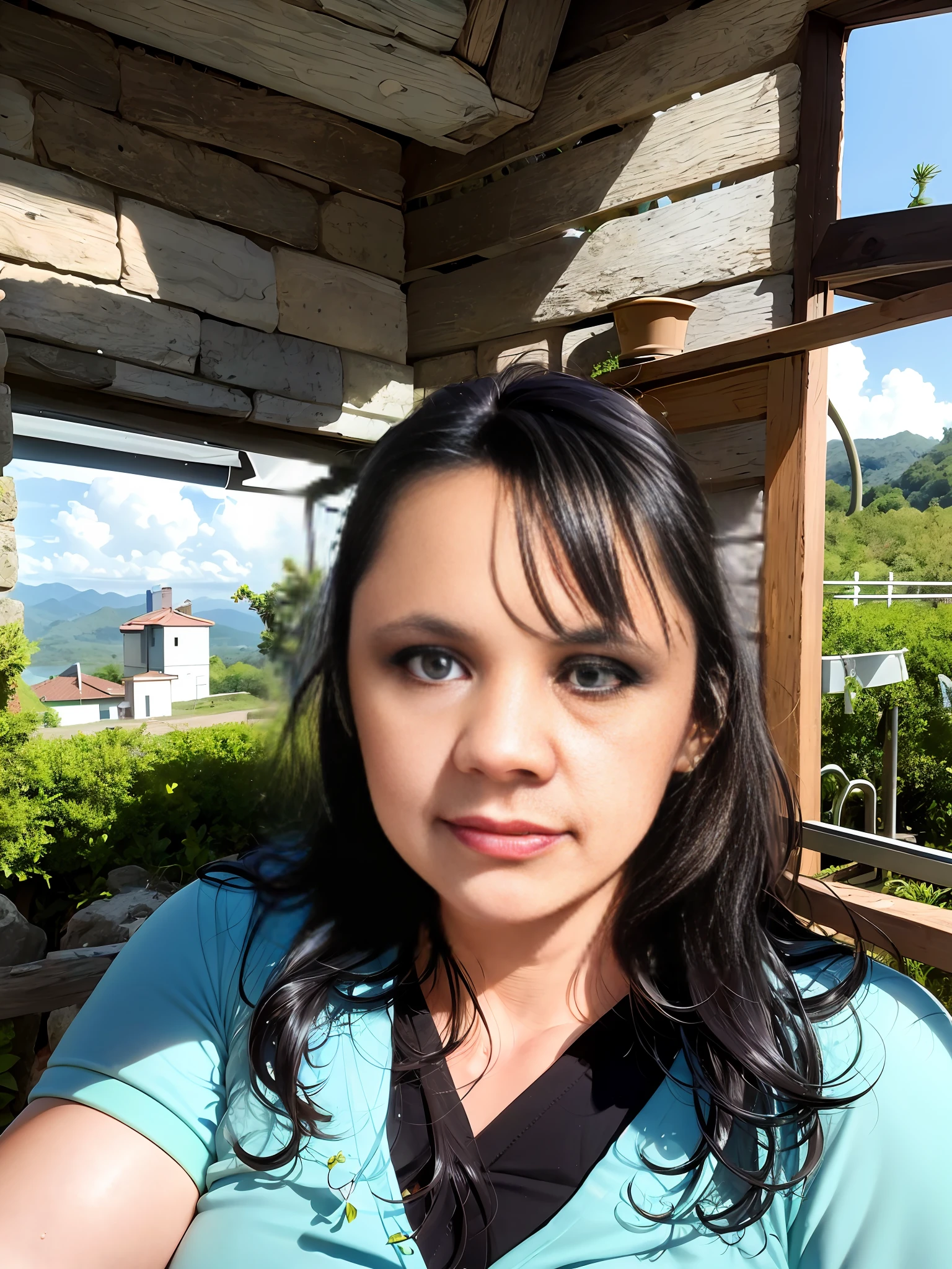 There is a woman with a landscape in the background, retrato frontal, 3 0 anos mulher, imagem de perfil, Anos Imane, coluna, 3 5 year brazilian mother, foto de perfil profissional, Patrizia Moreira, seed .