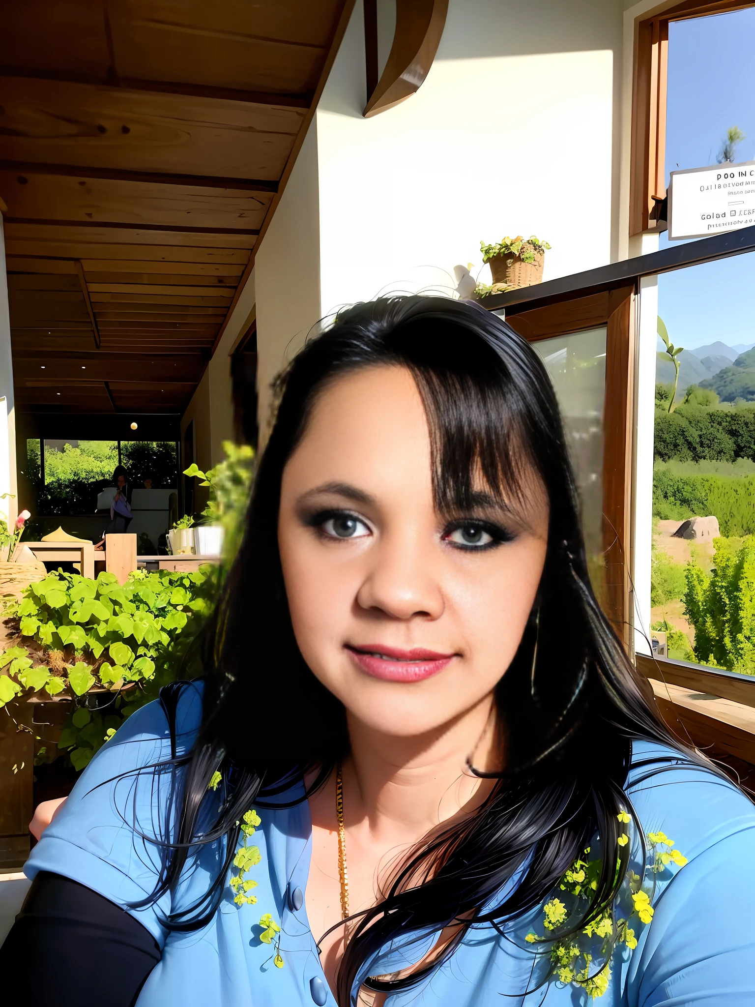 There is a woman with a landscape in the background, retrato frontal, 3 0 anos mulher, imagem de perfil, Anos Imane, coluna, 3 5 year brazilian mother, foto de perfil profissional, Patrizia Moreira, seed 12.