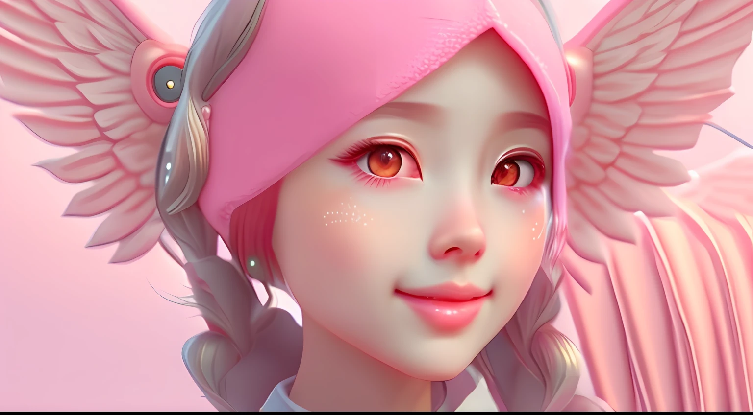There is a girl in a pink sweater and angel wings, Kawaii realistic portrait, trending on cgstation, Guviz-style artwork, Realistic anime 3 D style, inspired by Sim Sa-jeong, render of a cute 3d anime girl, realistic art style, render of april, anime styled 3d, lofi portrait, young wan angel