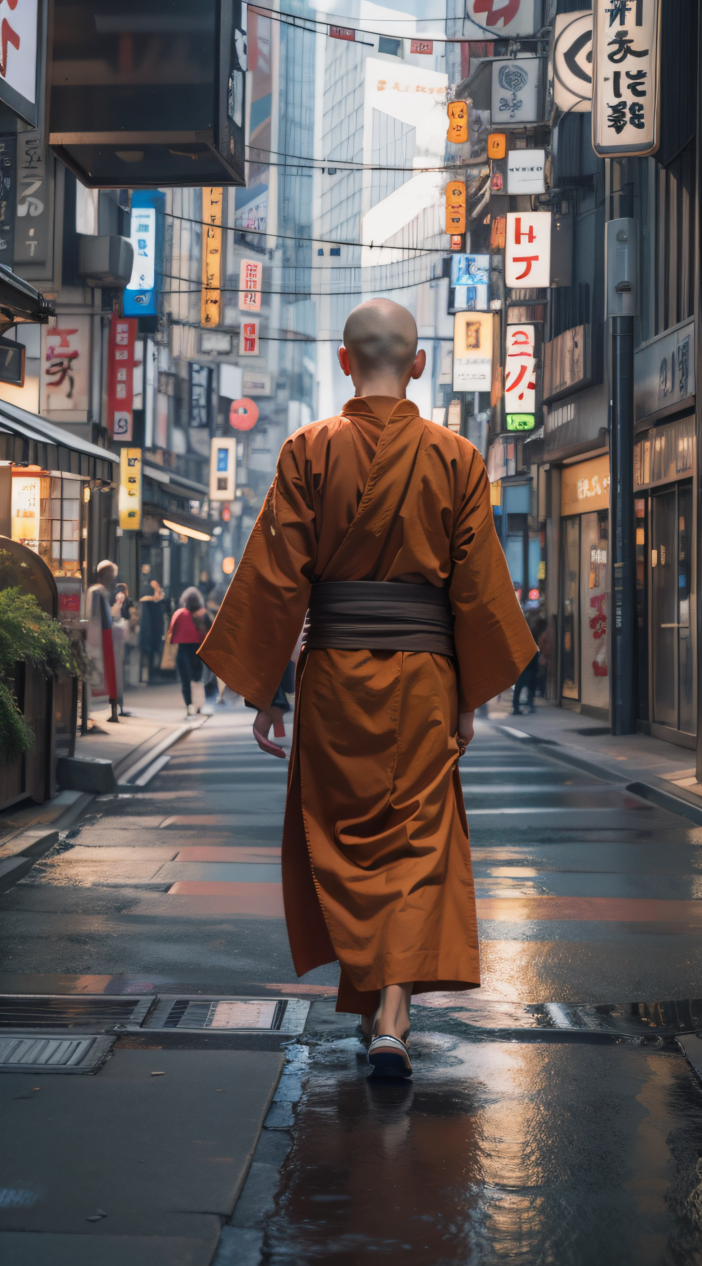 1boy, a young zen monk walks in shibuya, masterpiece, best quality, high quality,extremely detailed CG unity 8k wallpaper, best quality, ultra-detailed, high resolution,