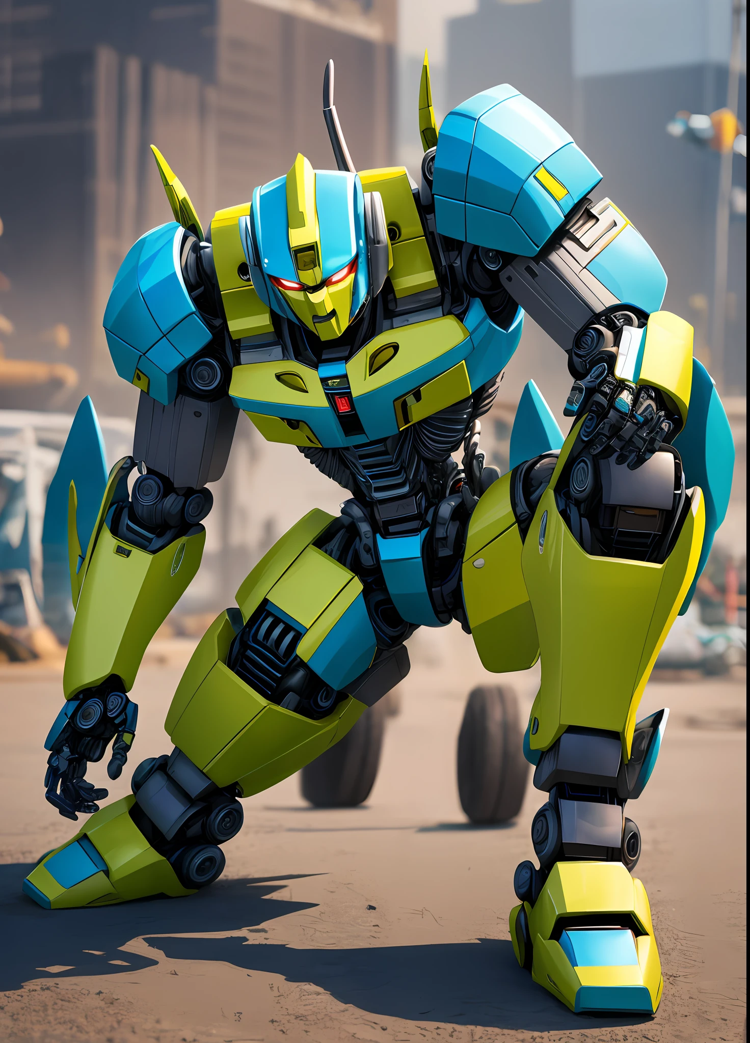 Roboto, Brasileiro, enferrujado, abandonado, cavaleiro,bem detalhado, Transformers,4k, usando as cores branco amarelo azul verde, Realistic legs and feet