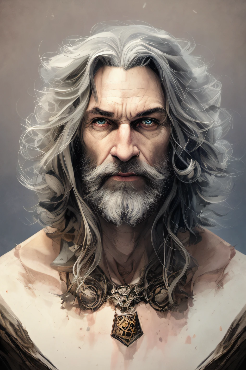 king with gray hair, blue eyes and a beard