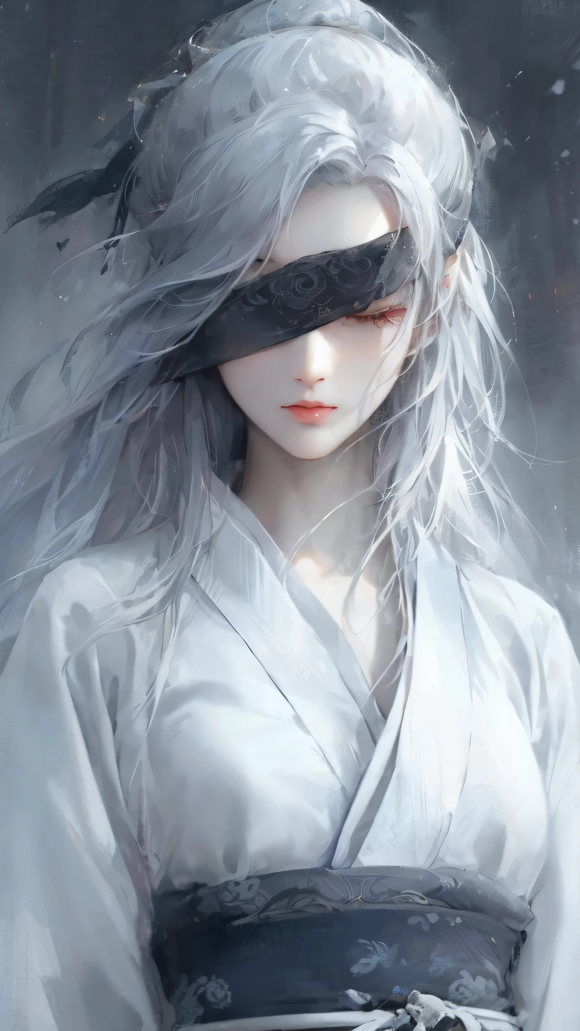 a close up of a woman with white hair and a white mask, beautiful character painting, guweiz, artwork in the style of guweiz, white haired deity, by Yang J, epic exquisite character art, stunning character art, by Fan Qi, by Wuzhun Shifan, guweiz on pixiv artstation