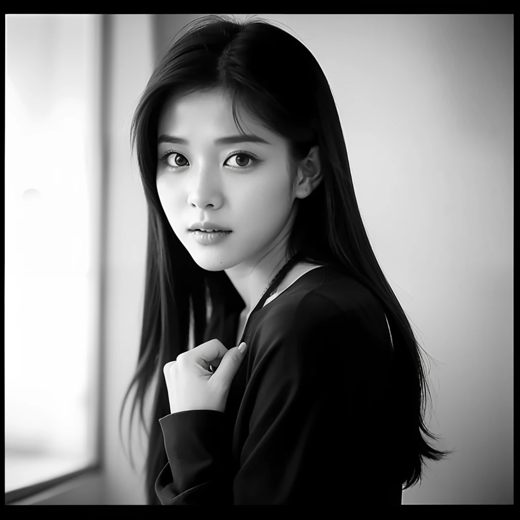 Photo of a Beautiful Korean kpop idol Woman, Summer, Lustful, Film grain, Ilford HP5, 80mm