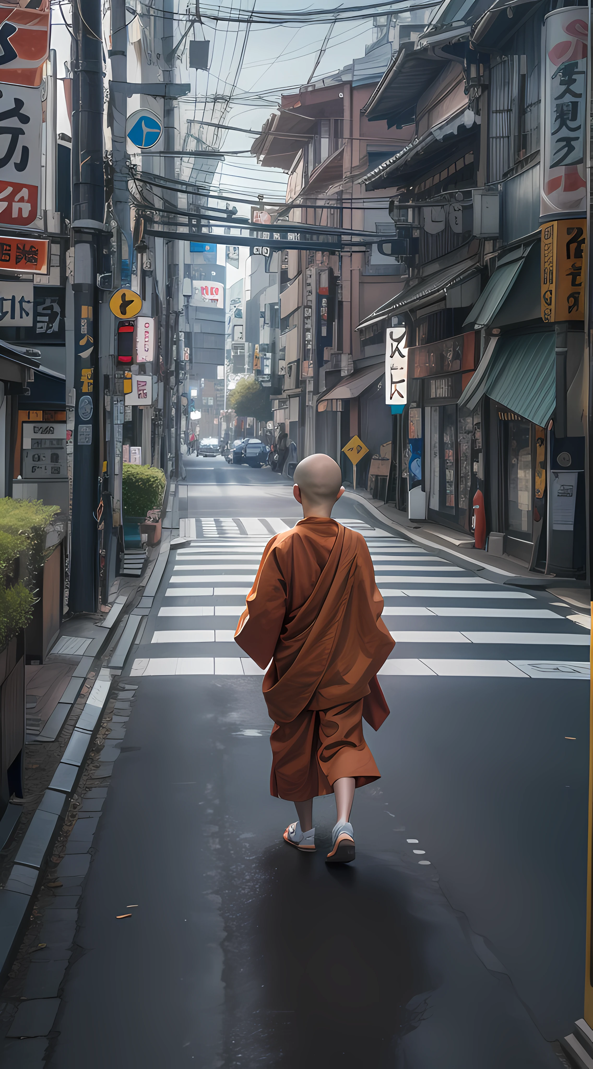 1boy, a young zen monk walks in shibuya, masterpiece, best quality, high quality,extremely detailed CG unity 8k wallpaper, best quality, ultra-detailed, high resolution,
