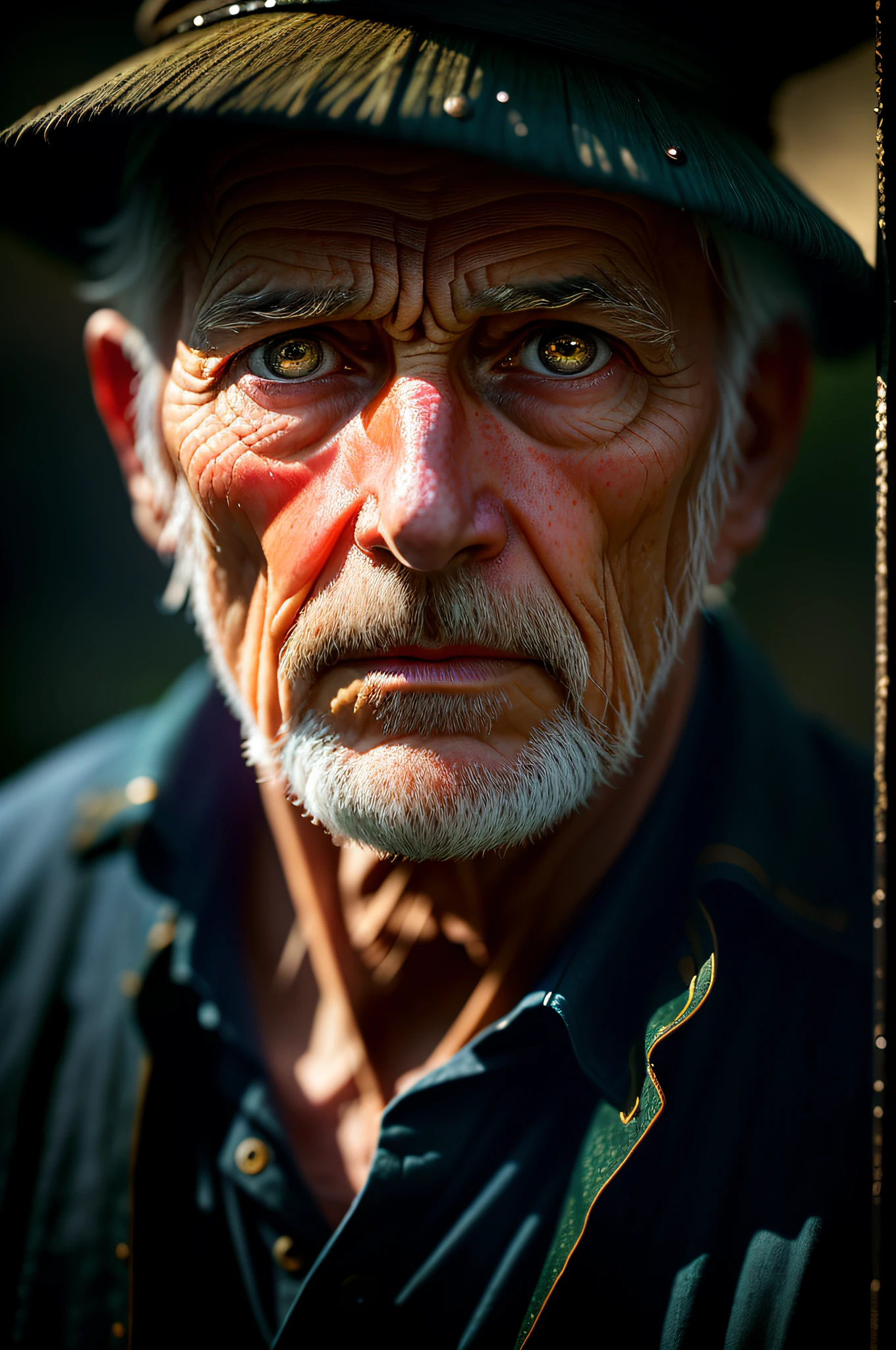 (sharp focus:1.2), an award winning photo of an old man peasant, water droplets, thunderstorm outside, lightning back lighting, , lines on face, wrinkles, extremely detailed skin, sadness, hopelessness ,cloudy eyes, (deep shadows:1.1), high contrast, beautiful eyes, absurdres, 8k, (high quality:1.3), , artstation hd, concept art, detailed face and body, award-winning photography, (moody lighting:1.2), depth of field, bokeh, 4K, HDR