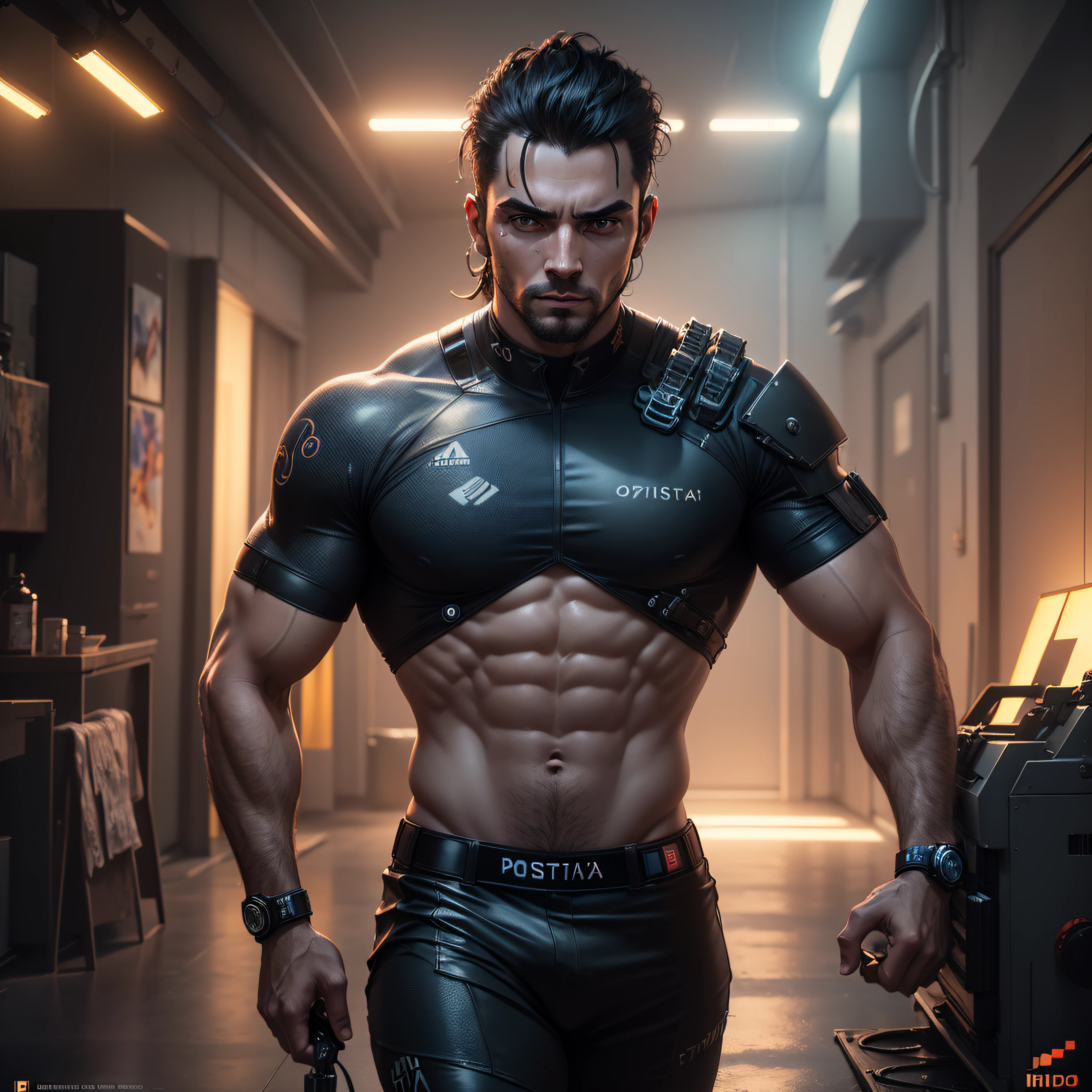 (OBRA-PRIMA:1.2),(ARTE CGI:1.3),(REALISTA:1.5),(Post-processing:1.3),(foco nítido:1.3),8K homem y pele realista, cinematic cyberpunk style dark background --auto