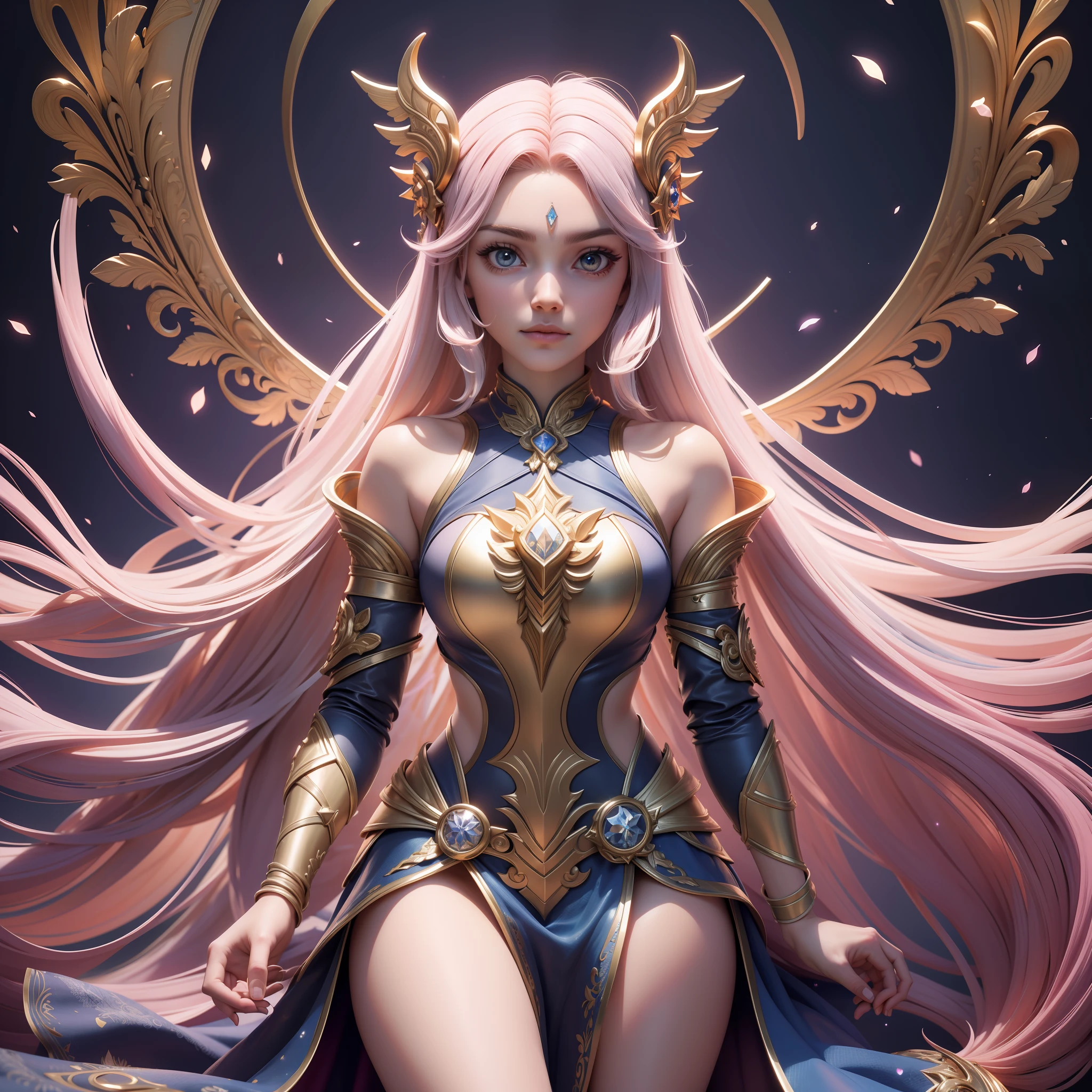 sereia, Cabelos Longos, magia (obra-prima, qualidade superior, melhor qualidade, Arte Oficial, Beautiful and Aesthetic: 1.2), (1girl:1.3), (Arte Fractal:1.3),There is an extremely beautiful woman and a sword in a field, traje de fantasia, sedutora mulher magica, cleric, armadura ornamentada, dressed as a juliet cleric, tiro extremamente detalhado da deusa, lunar themed attire, roupa Intrincado, pretty female cleric, da linhagem 2, usando roupas de fantasia, Deusa loira, wearing shiny breastplate, ((melhor qualidade)), ((obra-prima)), ((realista)), retrato 1menina, celestial, divindade, deusa, light particles, halo, olhando para o espectador, bare-legged, bare arms, Barefoot legs, bareshoulders, topo do tubo do peito, (bioluminescente: 0.95) angelic, bioluminescente, Vibrando, Colouring, cor, (brilhante, brilho), (beautiful composition), cinematic lighthing, Intrincado, (symmetric: 0,5), caprichoso, Cabelo extremamente grande e perfeito