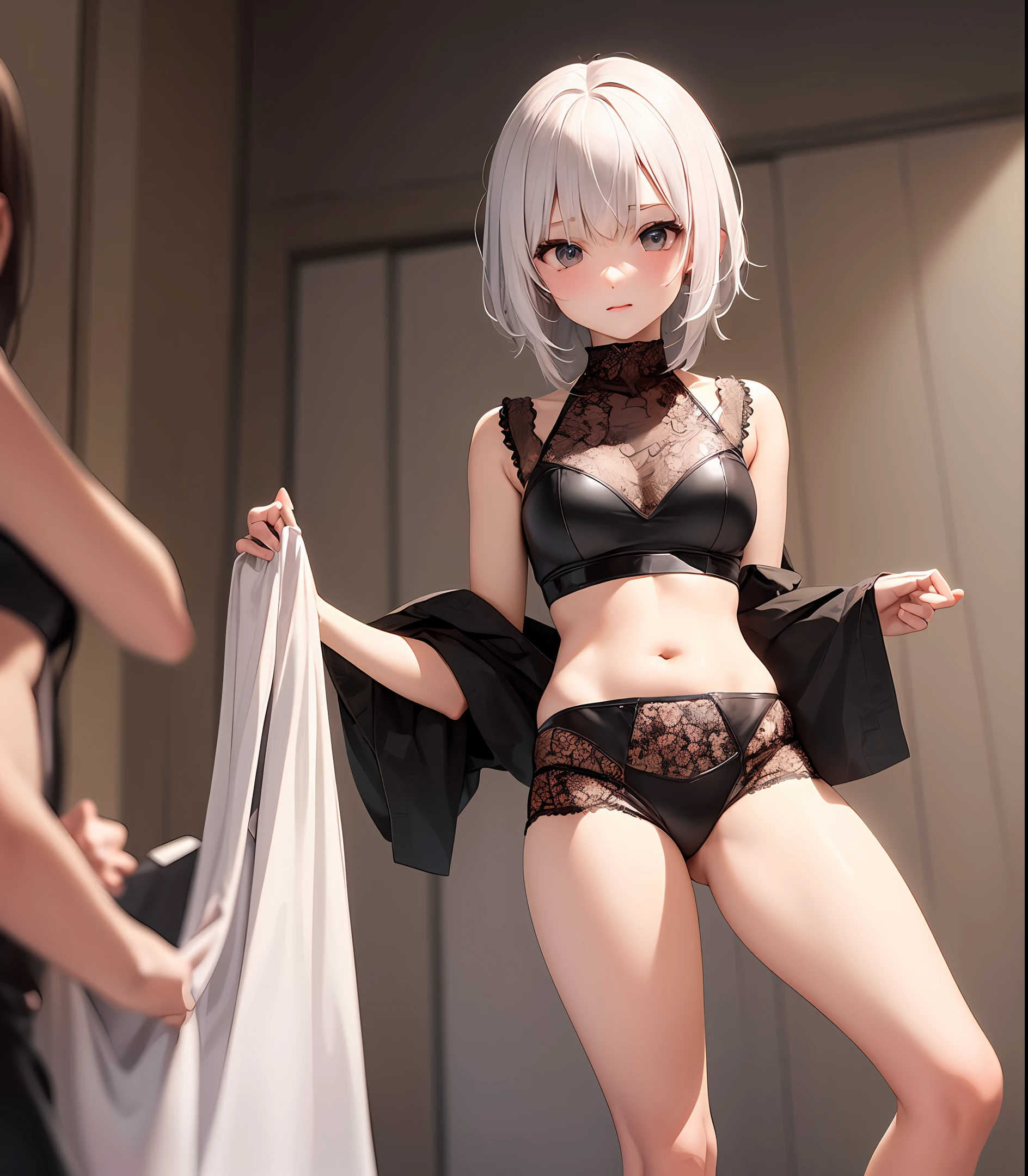 Girl slightly chubby white hair broken costume