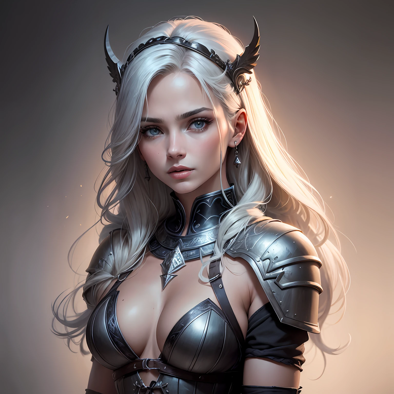 Pintura de retrato, A Norse Viking woman, bonita e bela, cabelo ruivo++, olhos azuis+, vestindo armadura de metal com ouro, asas de anjo nas costas+++, detalhes realistas da pele++, corpo sensual+++, coxas musculosas++, seios grandes+, snowy nordic forest, mulher, olhar sensual e penetrante, olhando para o espectador, Template style session (CG extremamente detalhado), foto de belas artes, (Antonio Moro), (Jeremy Mann), Alto detalhe, foco nítido, dramatic+, oil-painting++, (foto realista), intricado, bonita, Lady++, --auto