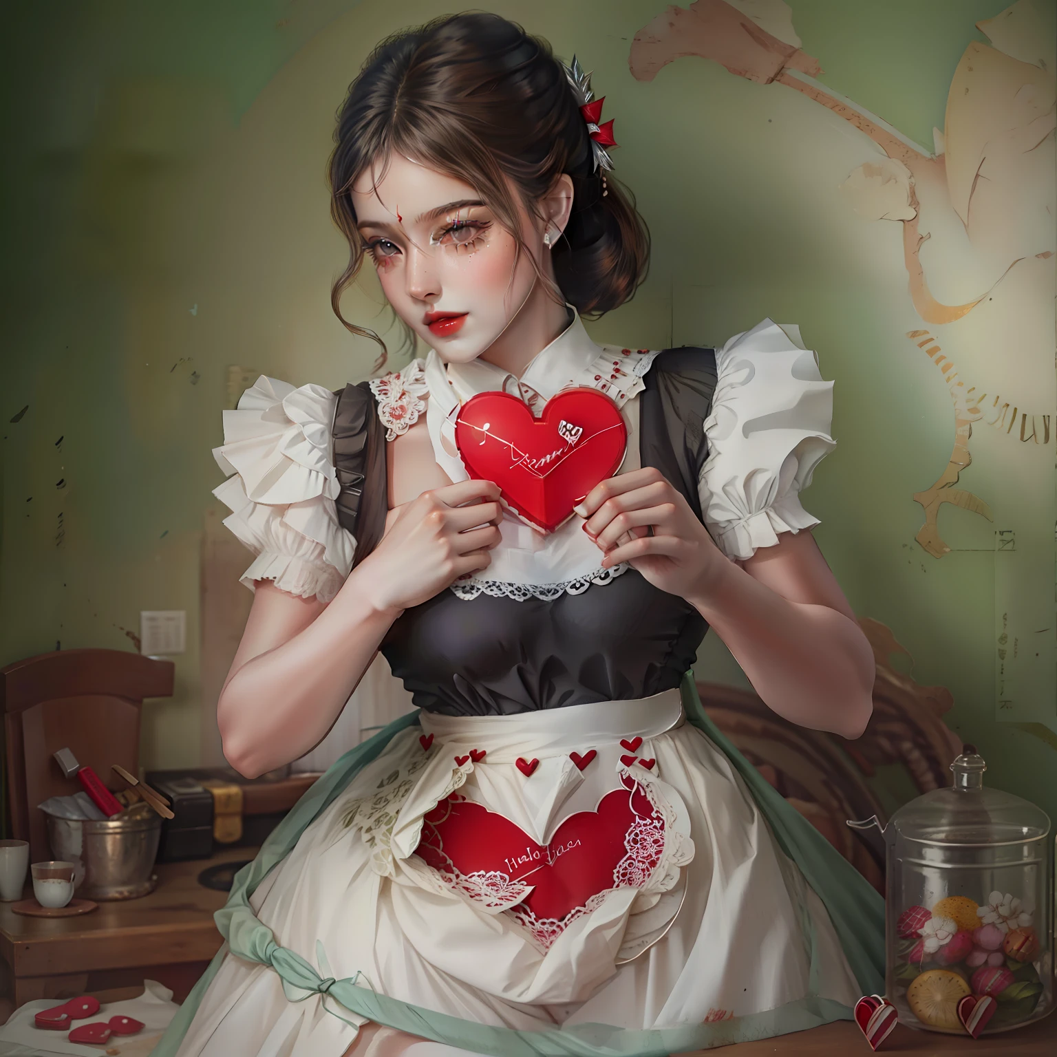 maid formando un corazon los dedos