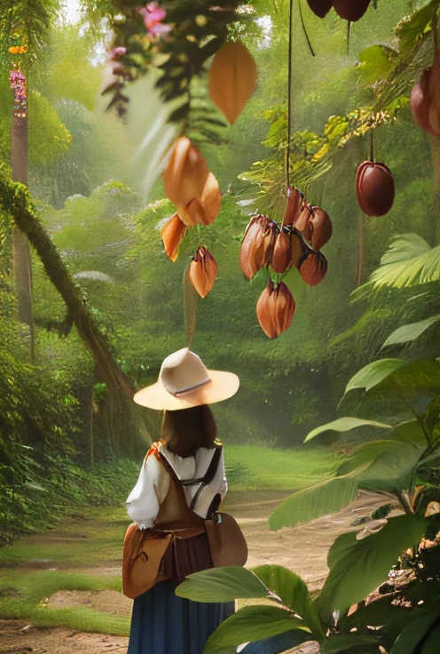 Imagine a realistic and authentic image of a cocoa plantation in the Middle Ages, dedicated to the production of chocolate. The plantation is located in a dense forest, surrounded by tall, lush trees, creating a natural and exotic atmosphere. Cocoa trees, cuidadosamente retratadas com realismo, exibem seus frutos pendurados em galhos baixos ou colhidos em cestas carregadas pelos trabalhadores medievais. As folhas verdes escuras se destacam contra o verde intenso da floresta circundante.
The plantation displays visible plow marks on the soil rich in organic matter, demonstrando o cultivo cuidadoso. Ao fundo, majestic mountains and hills create a natural and serene setting, Complementing the beauty of the cocoa plantation. In front of the plantation, um pequeno rio serpenteia pelo campo, adding a sense of tranquility.
Os trabalhadores, Dresses in authentic clothes from medieval times, are present in the image, engaged in their daily tasks, como colheita e cuidados com as plantas. They embody the dedication and hard work involved in producing cocoa for the manufacture of chocolate.
Soft, natural lighting fills the scene, criando uma atmosfera aconchegante e tranquila. Sunlight gently penetrates through the foliage of the trees, destacando os detalhes das folhas e frutos do cacau. This natural lighting emphasizes the feeling of peace and serenity in the plantation.
This realistic and authentic image of the cocoa plantation in the medieval era transports the viewer to an ancient and enchanted world, repleto de vida, Nature and the charm of the chocolate production process. The scene highlights the historical importance and connection to the land, evoking an appreciation for the origin of chocolate.