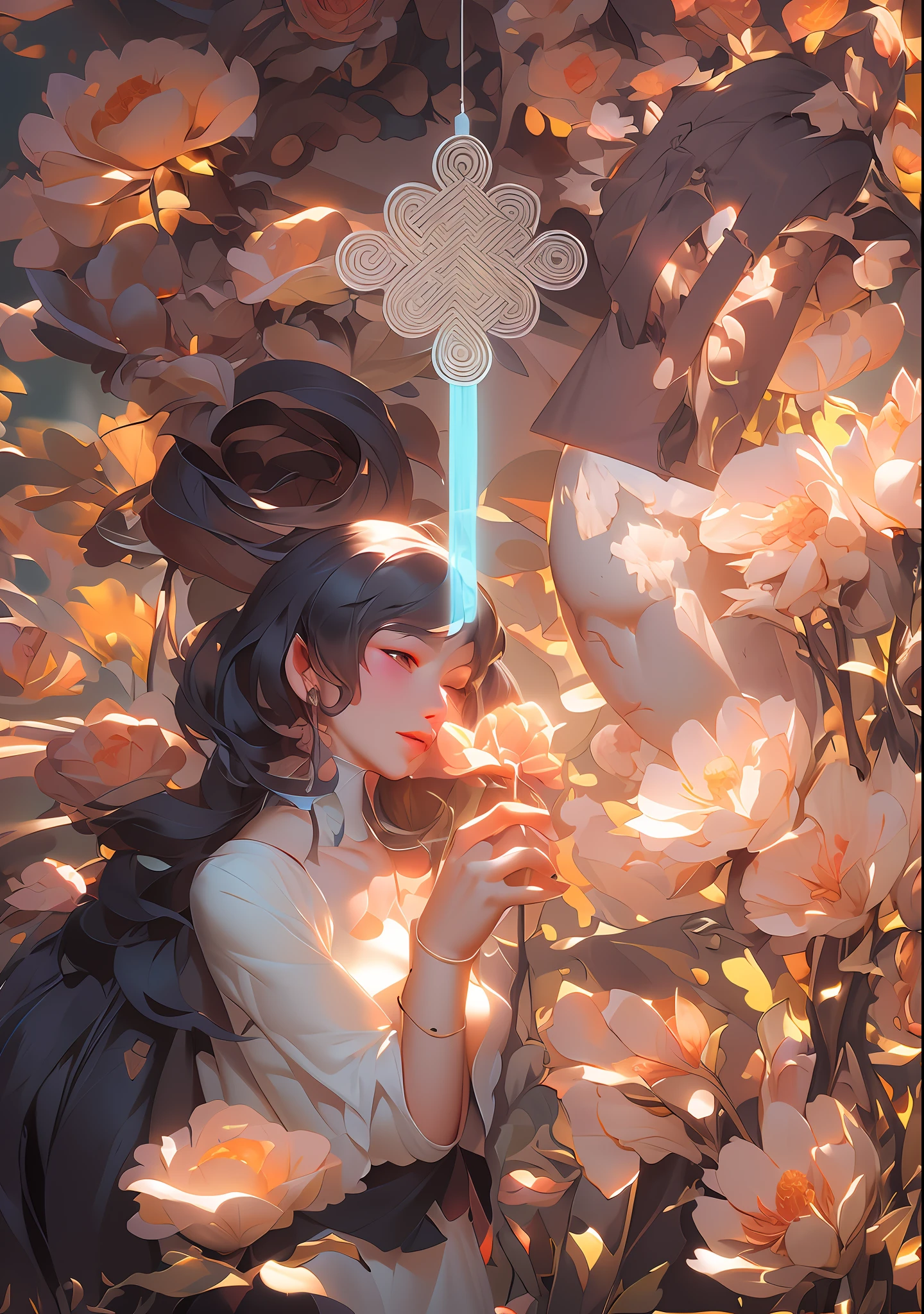 there is a statue of a woman holding a flower in a vase, james jean and wlop, beeple and james jean, james jean soft light 4 k, james jean soft light 4k, inspired by Yanjun Cheng, james jean artwork, artwork in the style of guweiz, inspired by Hsiao-Ron Cheng, inspired by James Jean,masterpiece, best quality, (extremely detailed CG unity 8k wallpaper), (best quality), (best illustration), (best shadow), absurdres, realistic lighting, (Abyss), beautiful detailed glow