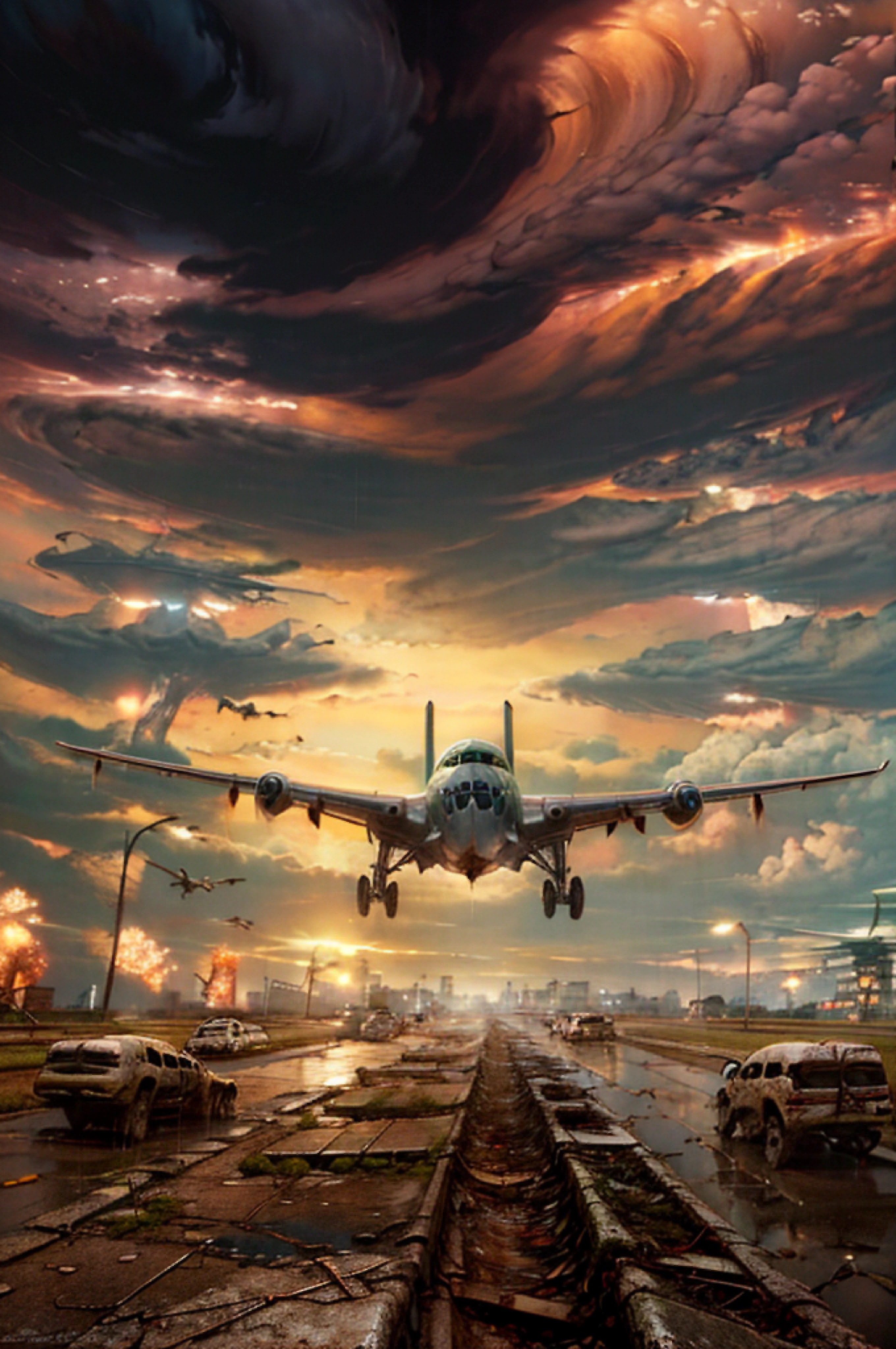 Abandoned airport rusty planes rain cloudy desolate creature prowling the runway d epouso