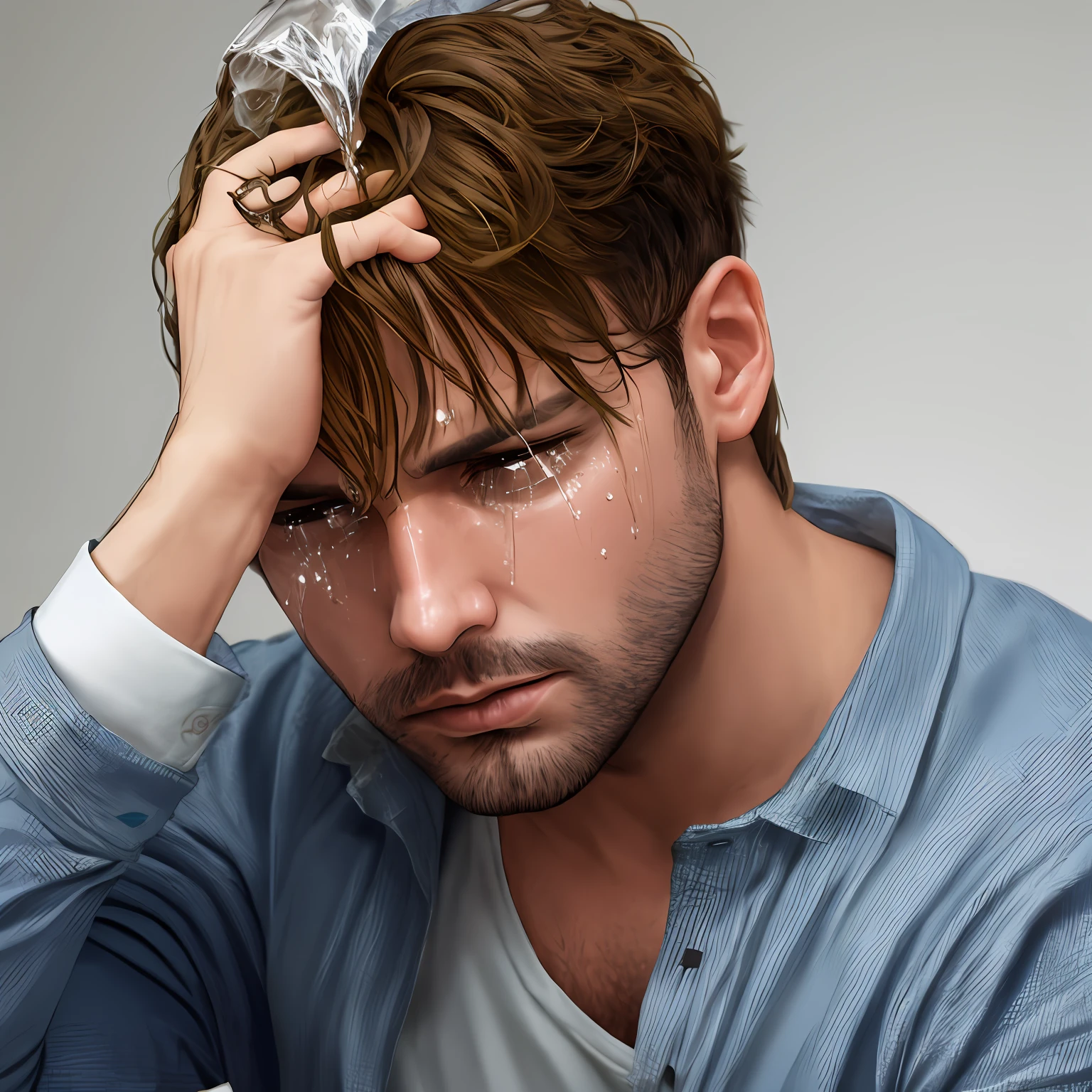 Capa de livro, homem chorando,hand on headwear (detalhado) real, 3D crying drunk alcohol